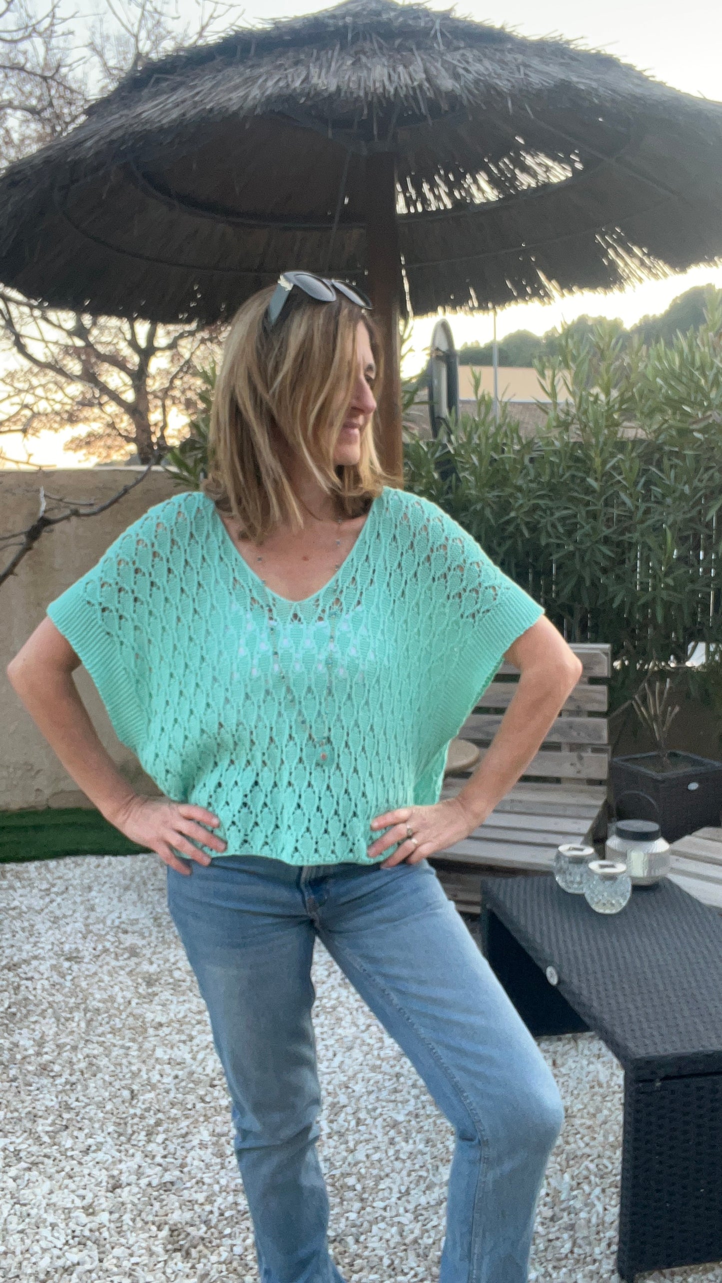 SAUTOIR BLEU TURQUOISE & PIERRE SEMI-PRECIEUSE BLEU "HABAHA"