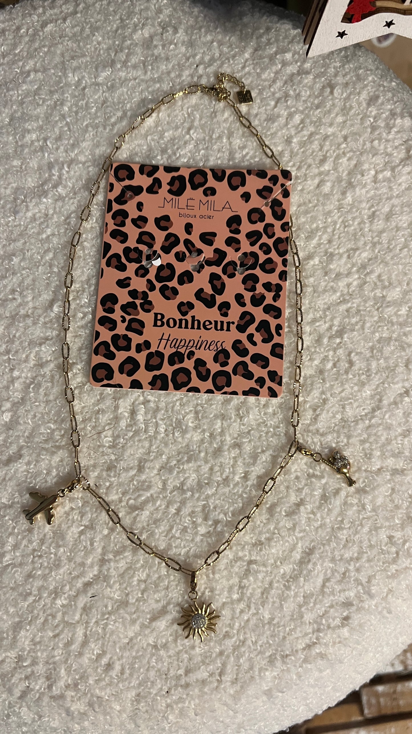 COLLIER DORE MAILLONS & CHARM'S HAPPINESS "MILE MILA"