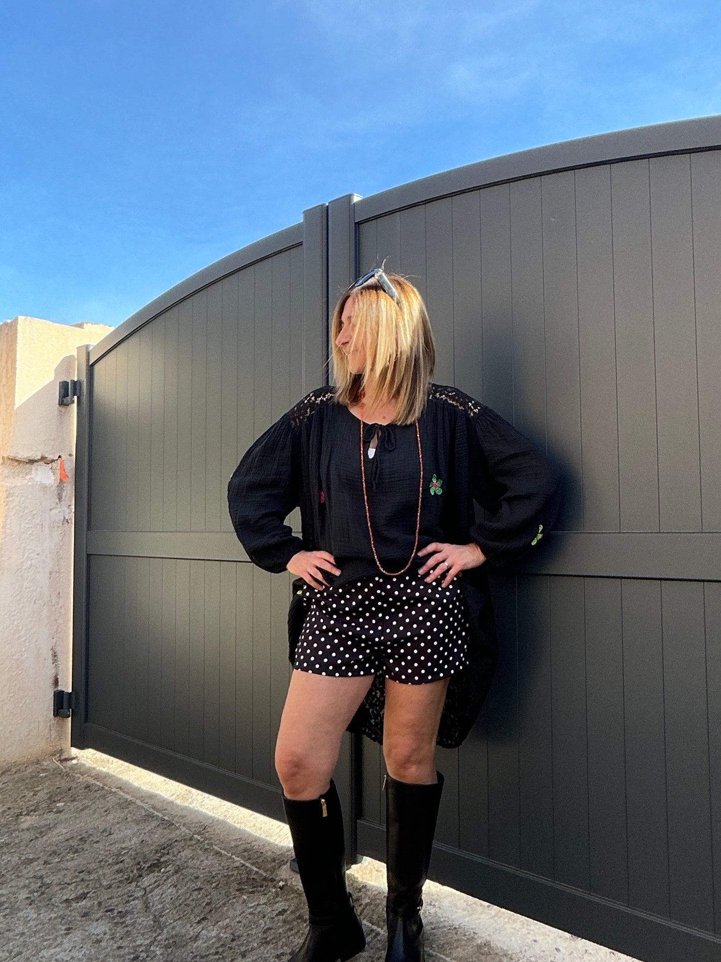 SHORT NOIR A POIS BLANCS