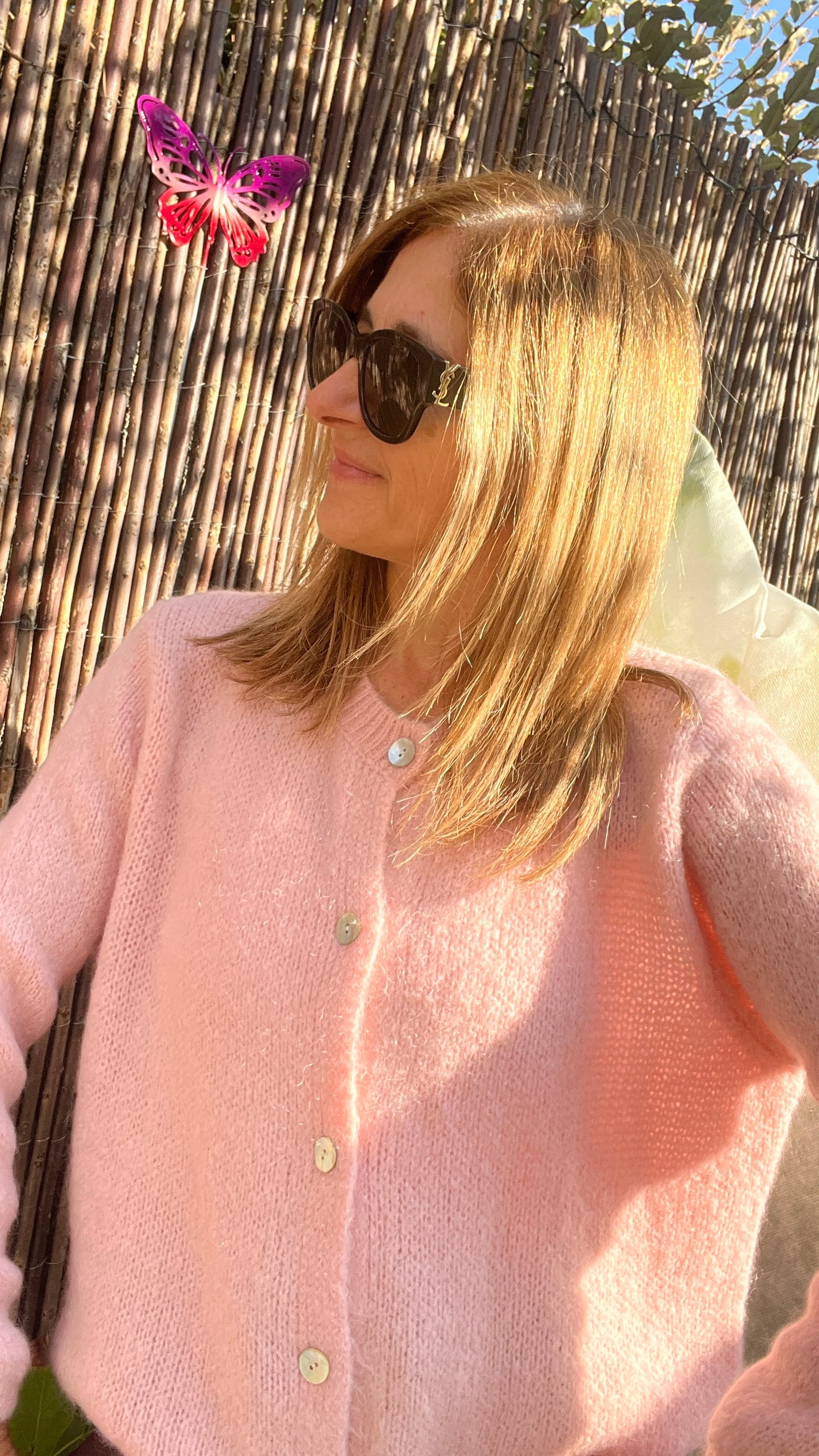 GILET ROSE POUDREE MANCHES LONGUES "ANNA"