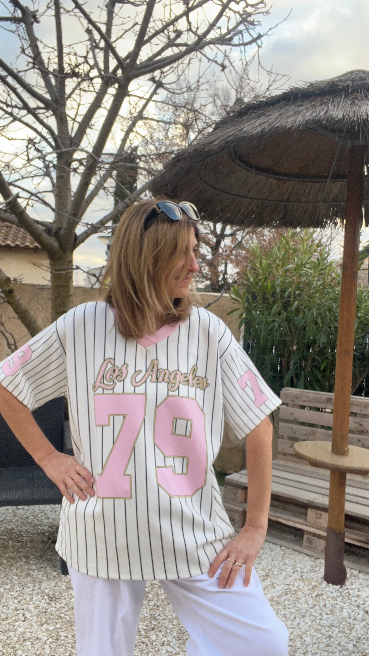 TEE-SHIRT BLANC/ROSE RAYE LOS ANGELES 79
