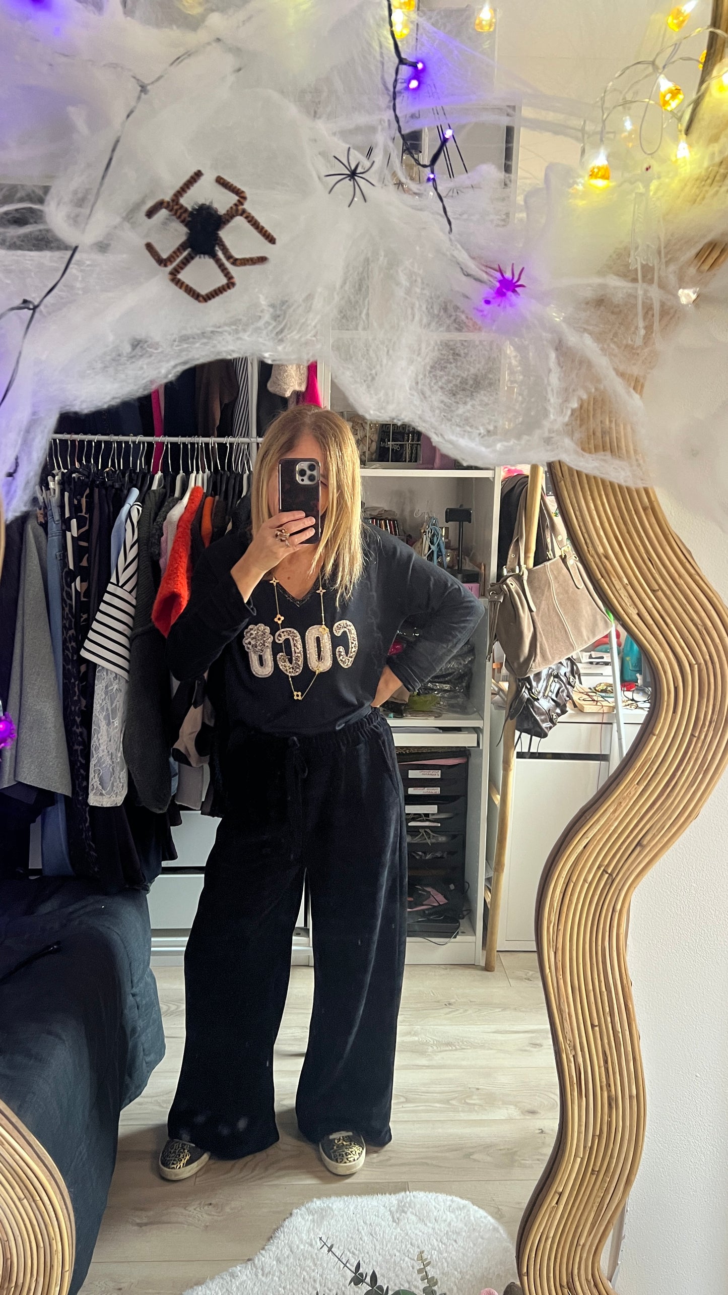 PANTALON FLUIDE VELOURS "NOIR"