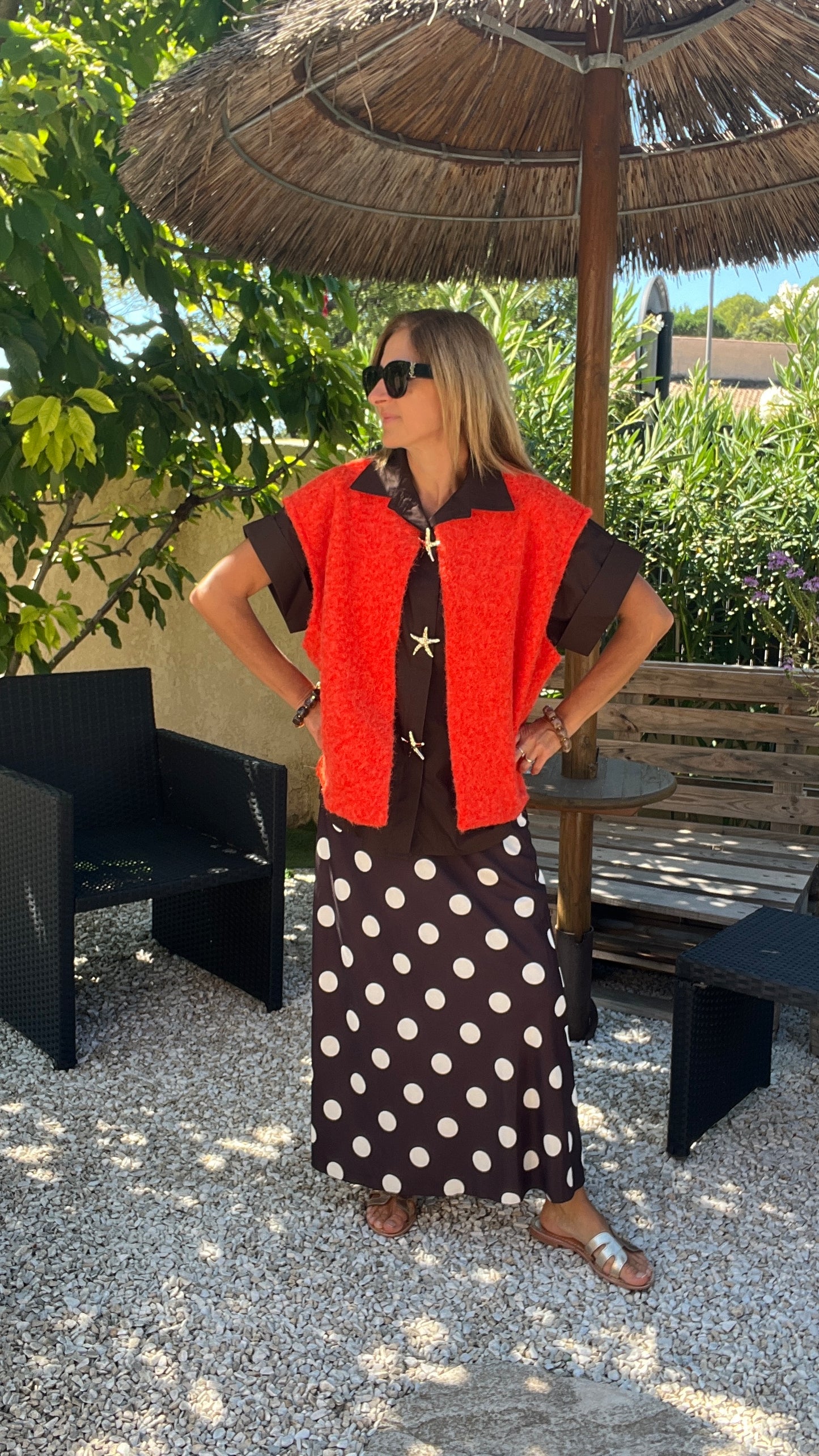 VESTE SANS MANCHES ORANGE « MARIE »