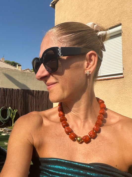 Collier boules résine "Terra Cotta"