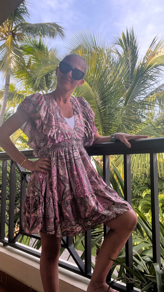 Robe courte rose/violet & grise "
