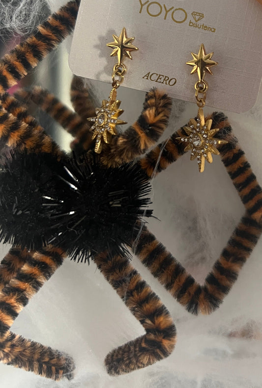 BOUCLES D'OREILLES DOREES PENDANTES "METEORITES"