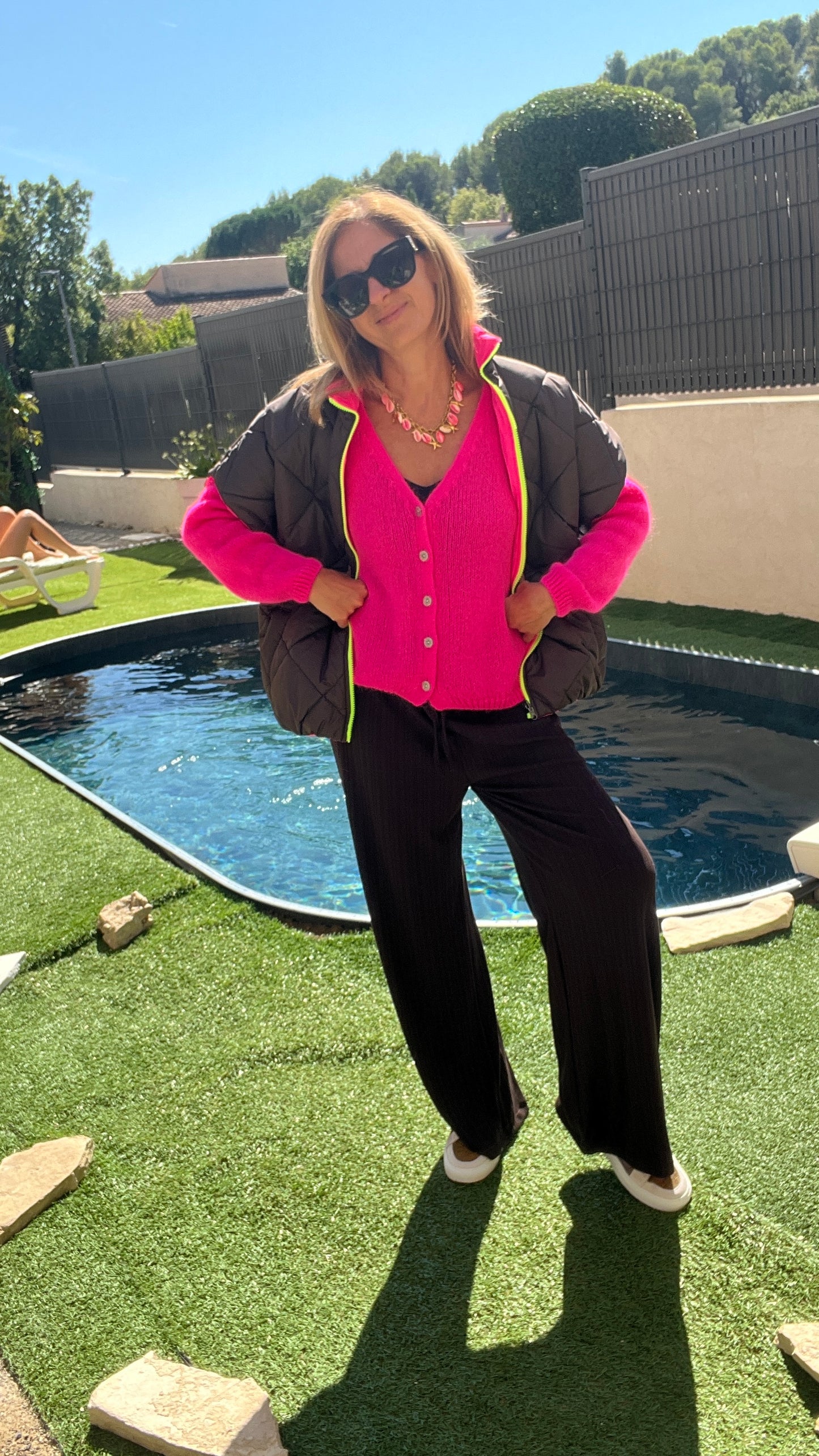 GILET ROSE FLUO MANCHES LONGUES "MAYA"