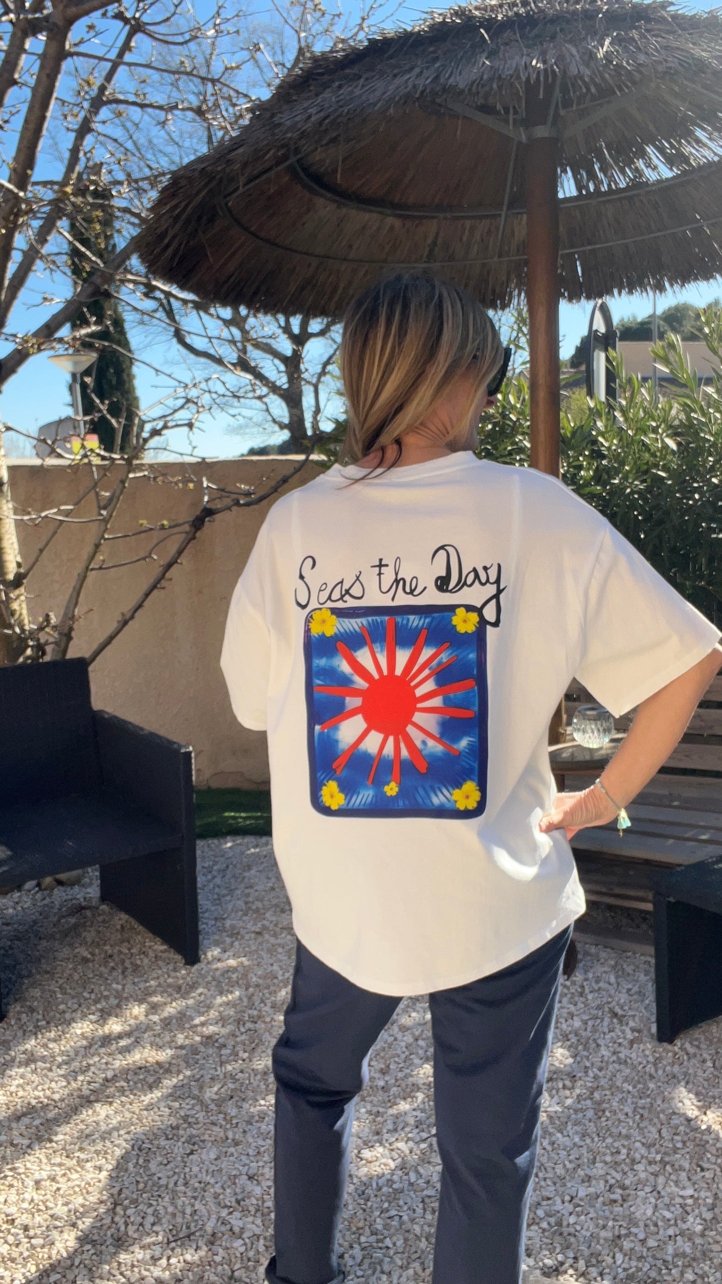 TEE-SHIRT BLANC SOLEIL SEAS THE DAY