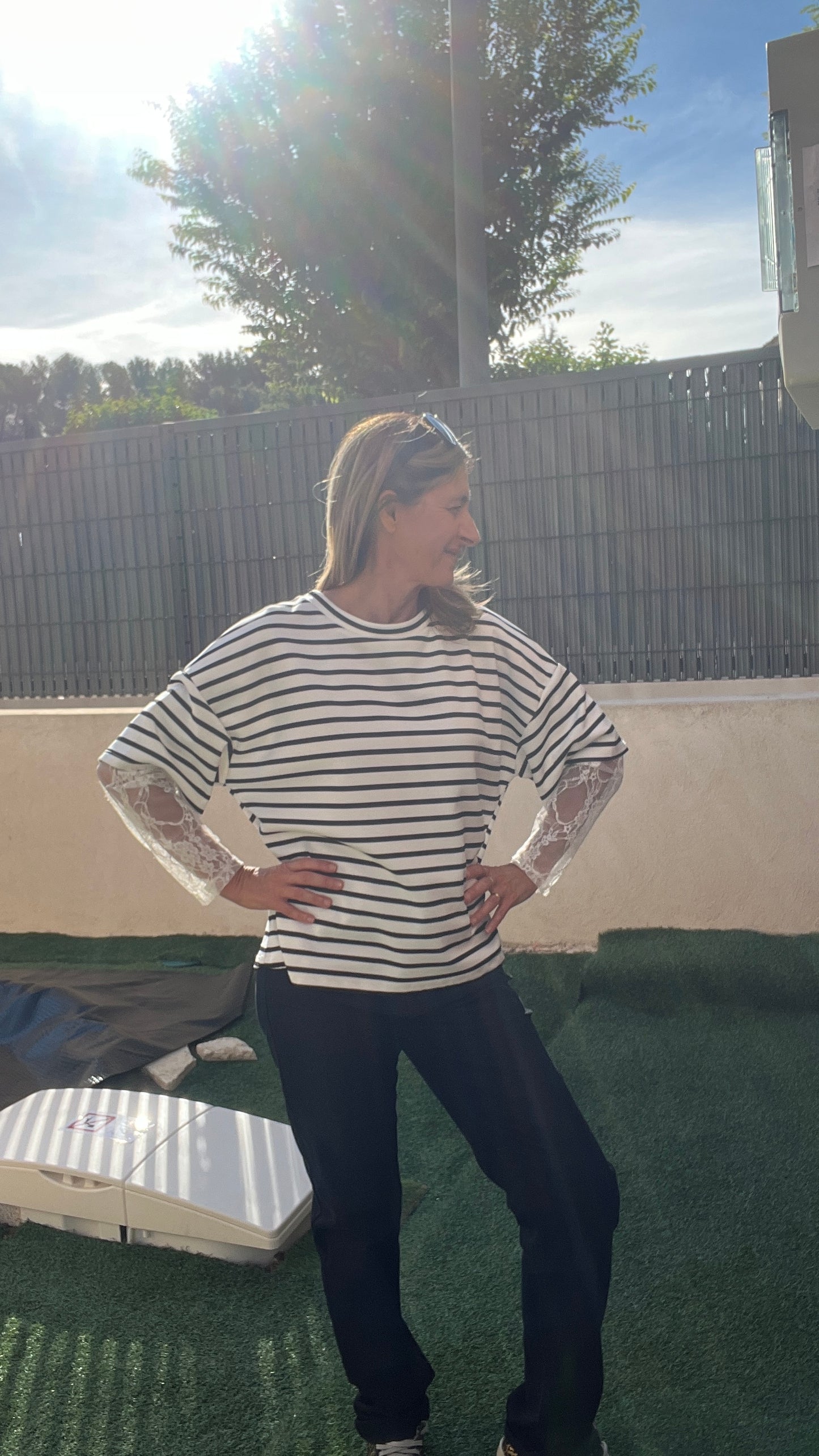 TEE-SHIRT RAYE NOIR/BLANC "DENTELLE"