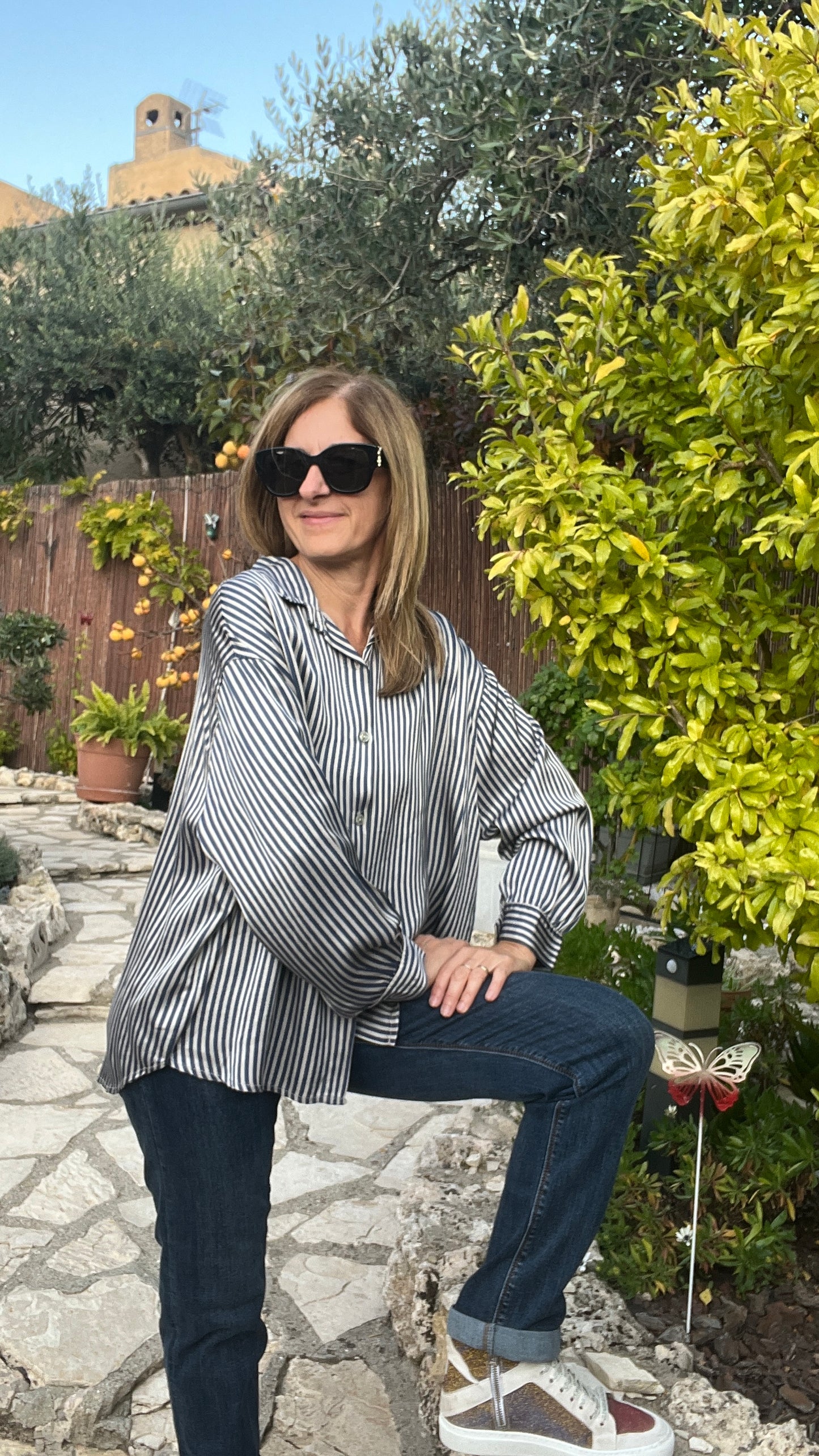 CHEMISIER RAYE BLEU/BEIGE "SOIE"