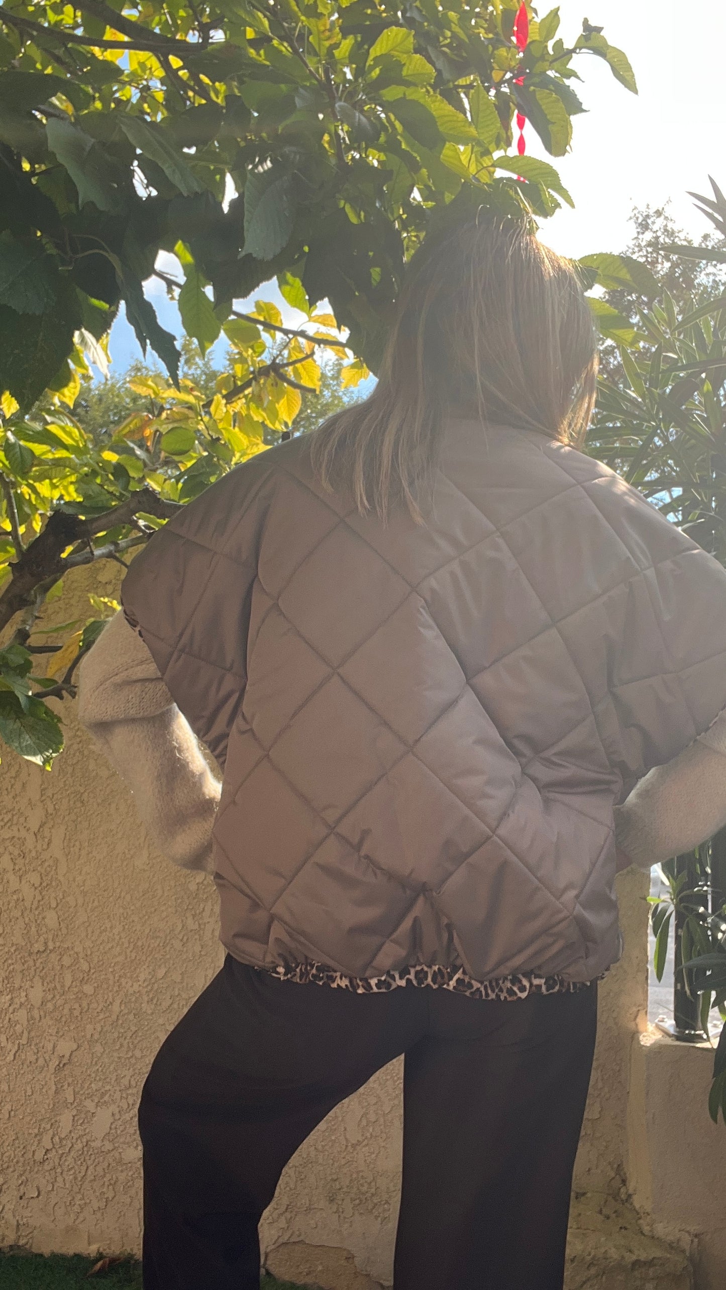 VESTE MATELASSEE TAUPE/LEOPARD REVERSIBLE