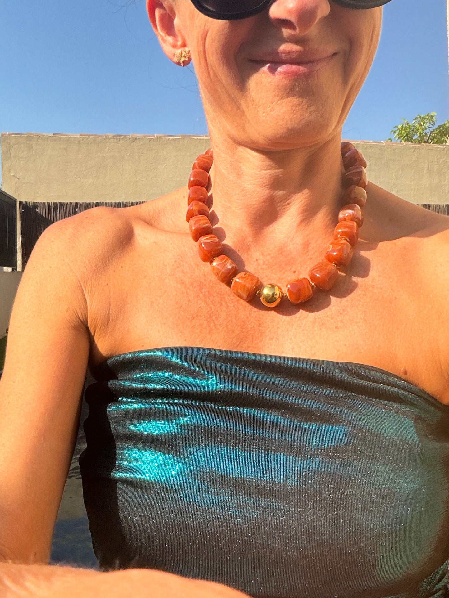 Collier boules résine "Caramel"