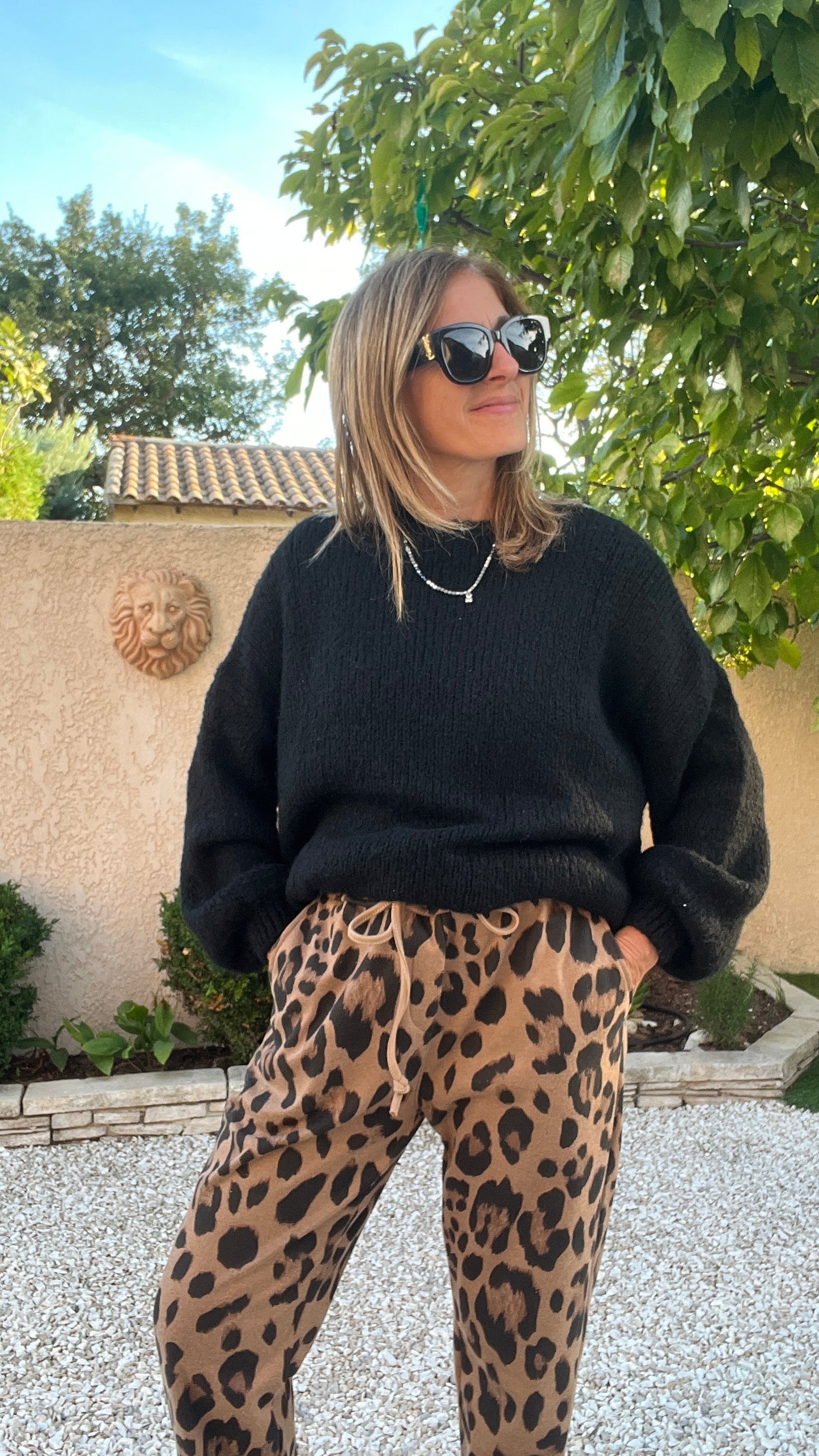 PANTALON LEOPARD CAMEL/NOIR