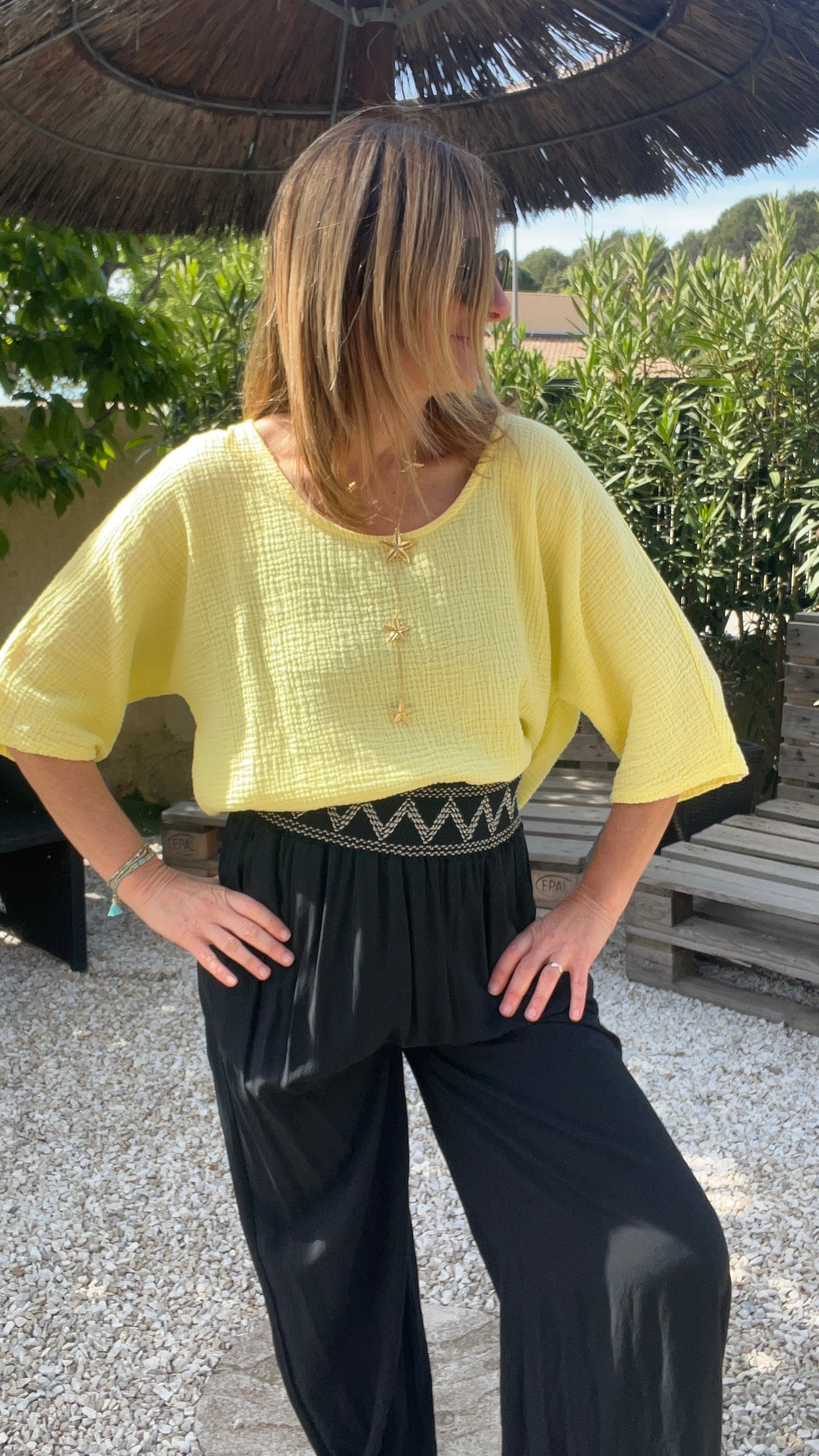 TEE SHIRT JAUNE GAZE DE COTON
