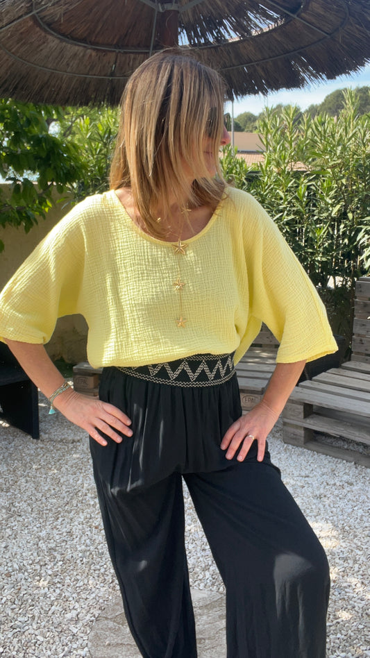 TEE SHIRT JAUNE GAZE DE COTON