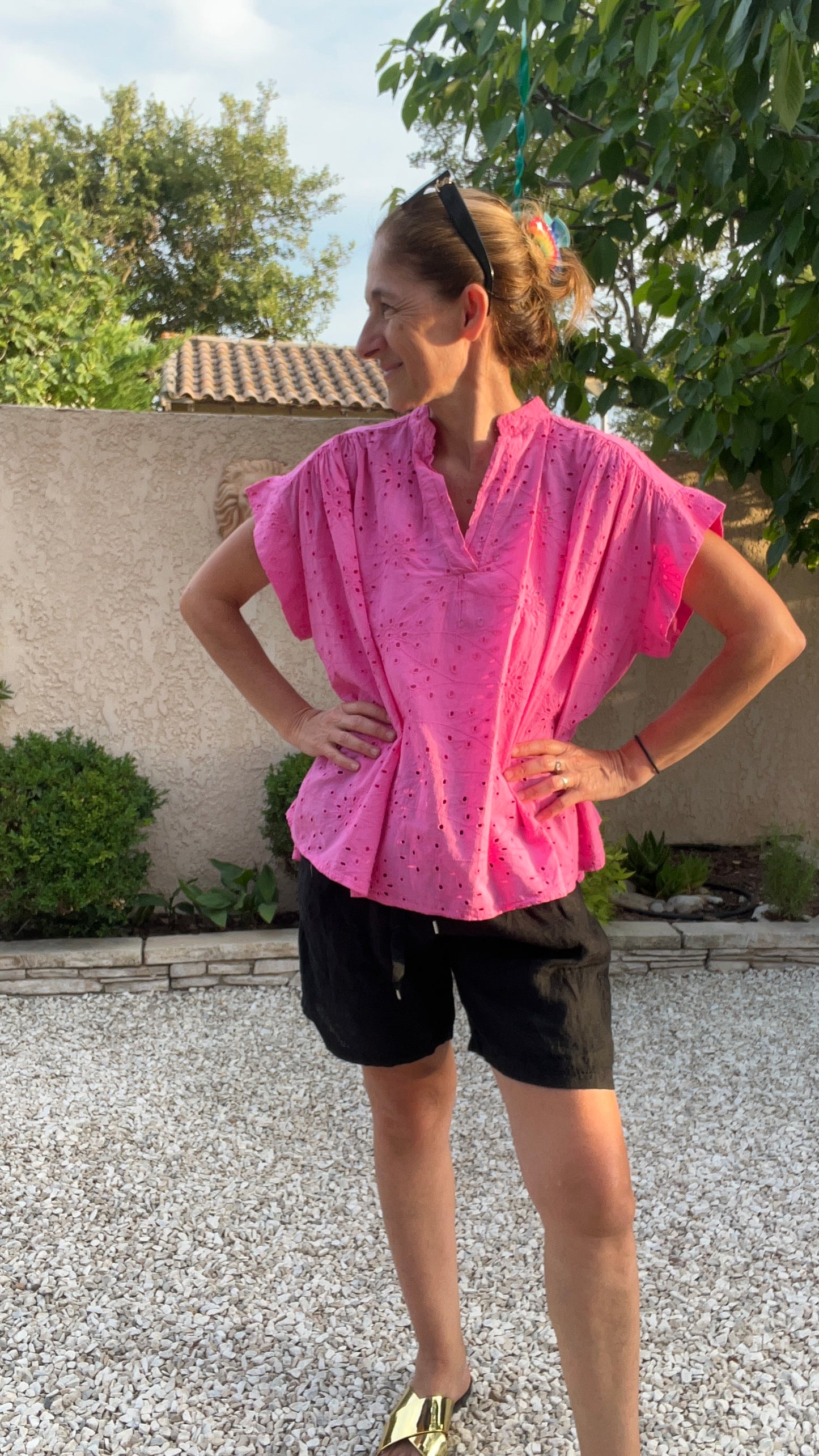 Chemisier fuchsia "BRODERIE ANGLAISE"