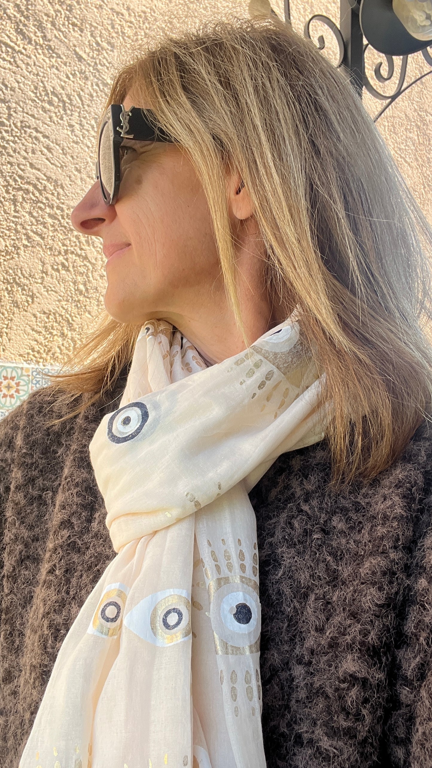 ECHARPES BEIGE/DORE "OEIL GREC"
