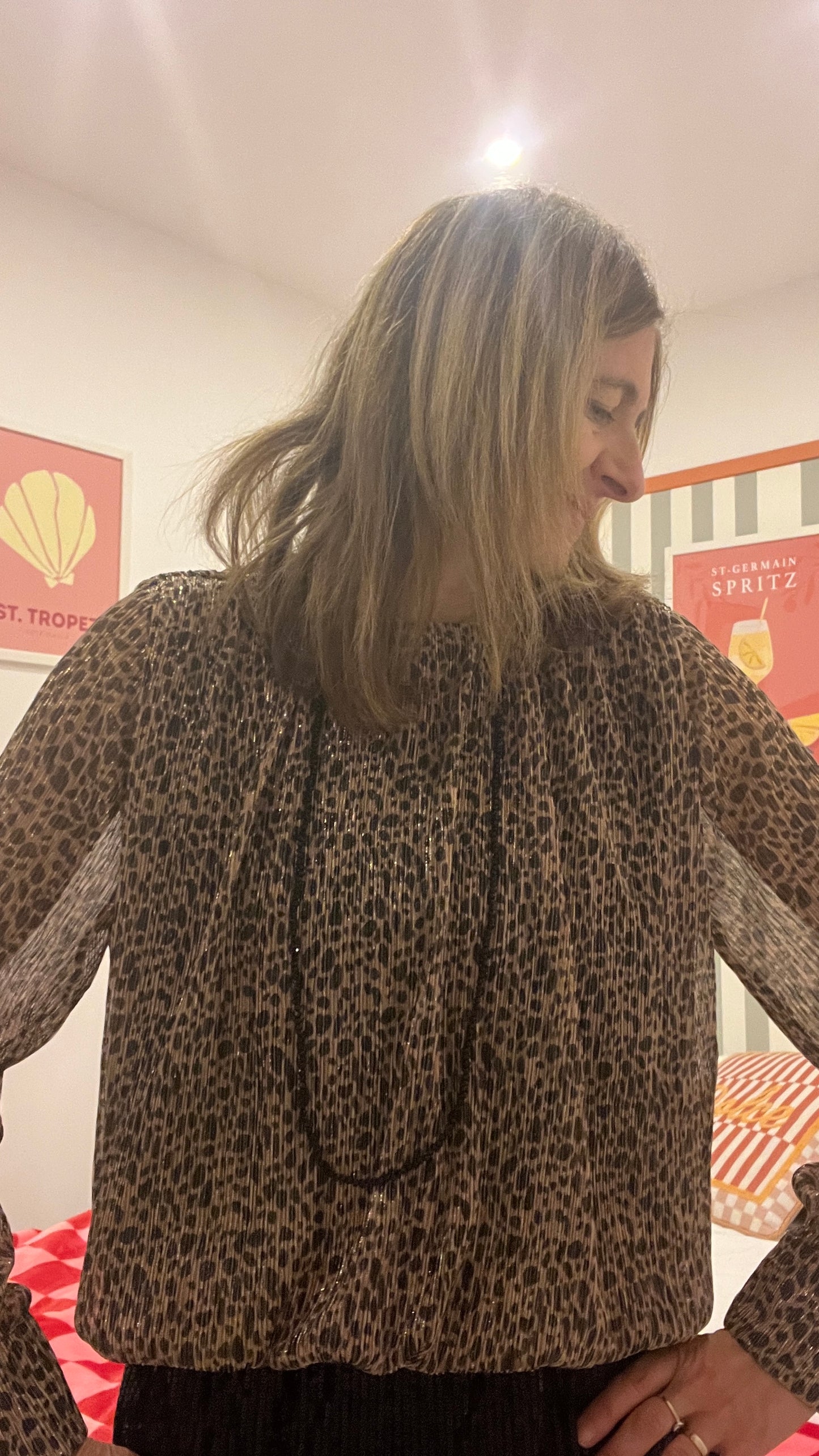 BLOUSE LEOPARD PAILLETEE MANCHES LONGUES