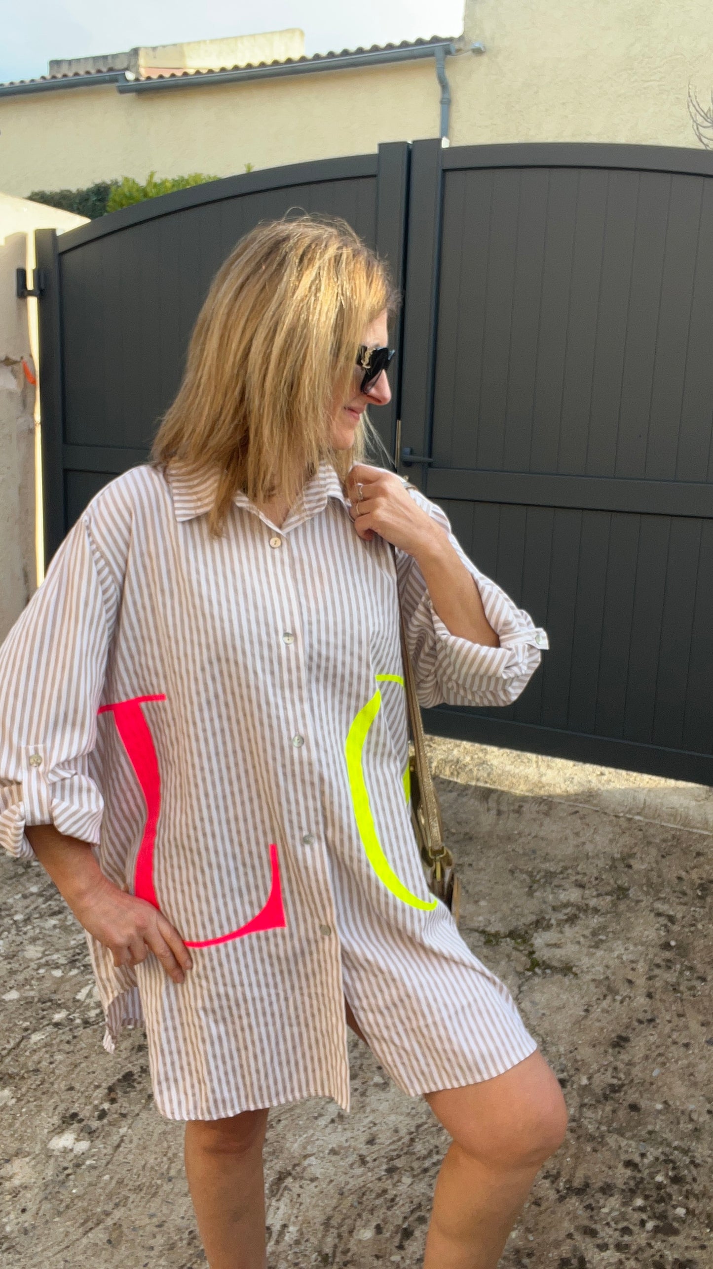 TUNIQUE ROBE BLANC/BEIGE "LOVE FLUO"
