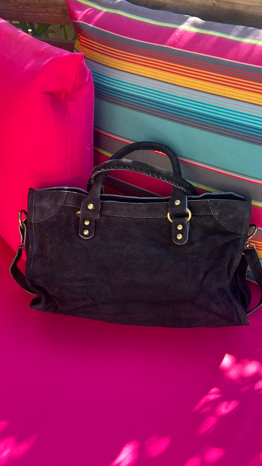 SAC EN CUIR SUEDE NOIR "SOLEIL NOIR"