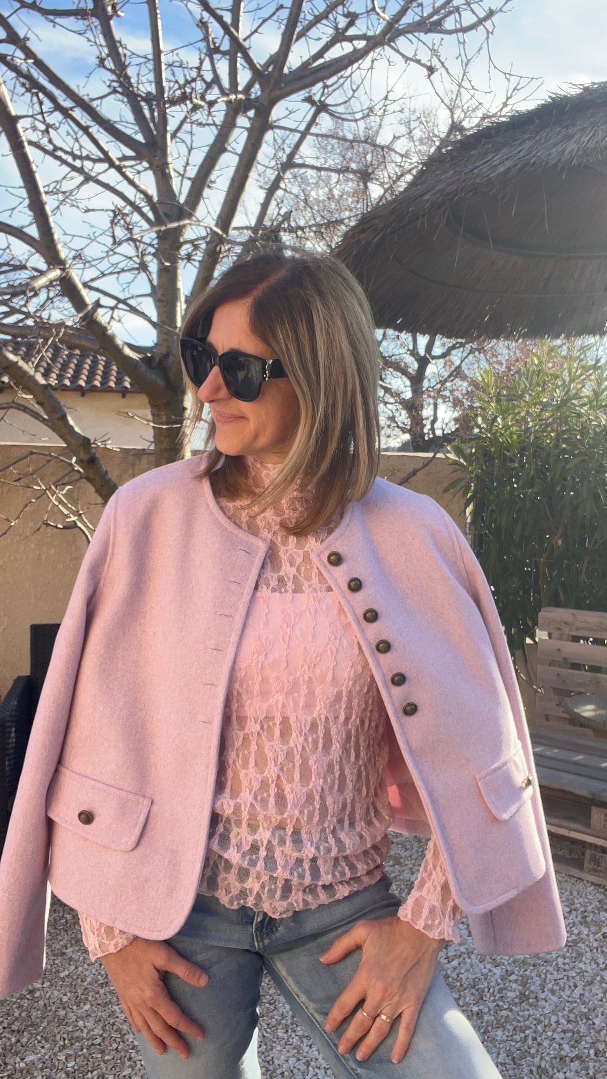 VESTE  ROSE PÂLE BOUTONNEE "CELESTE"