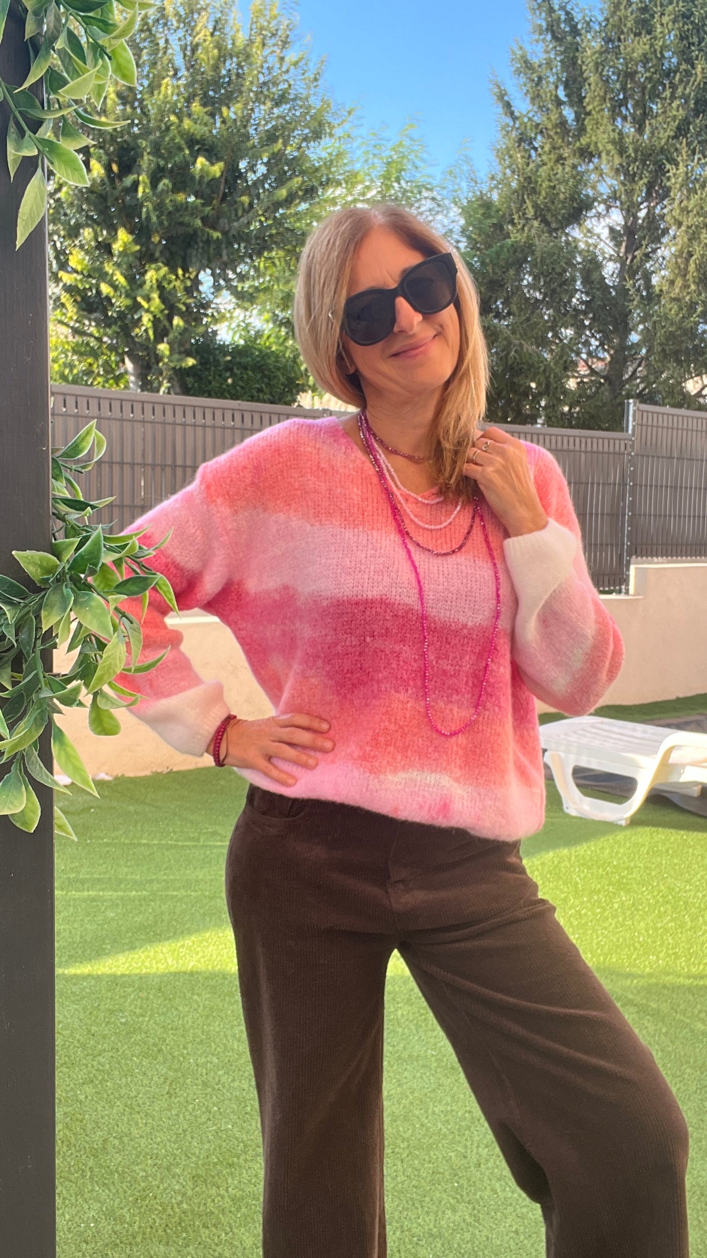 PULL ROSE DEGRADE MANCHES LONGUES "MULTICOLORE"