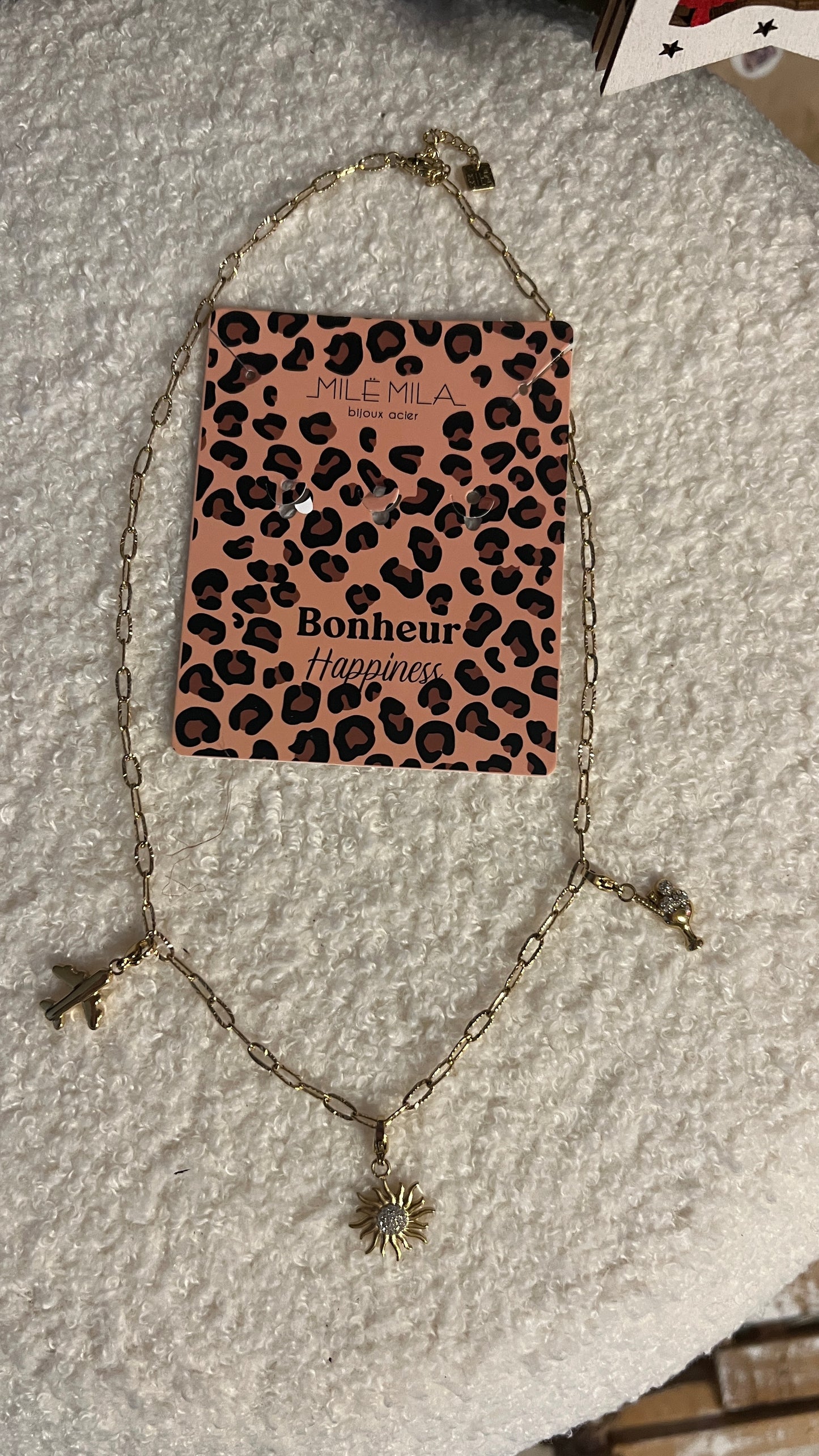 COLLIER DORE MAILLONS & CHARM'S HAPPINESS "MILE MILA"