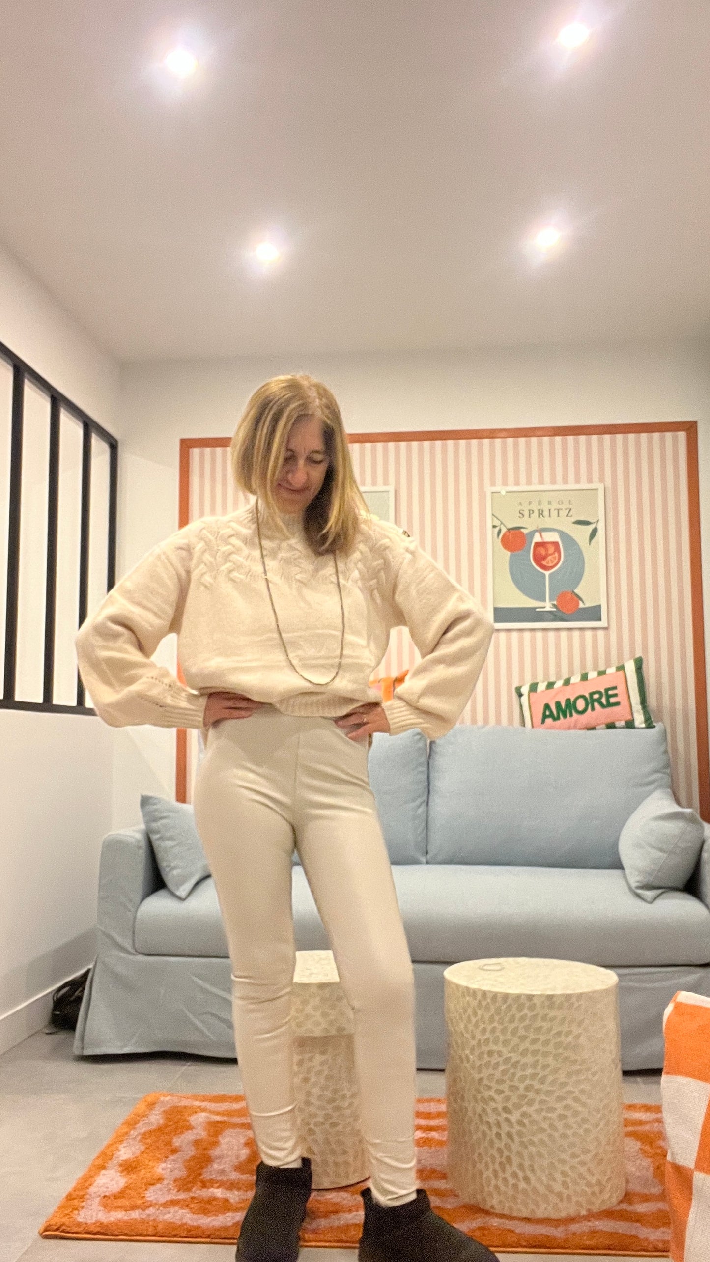 LEGGING BEIGE SIMILICUIR CEINTURE FINE