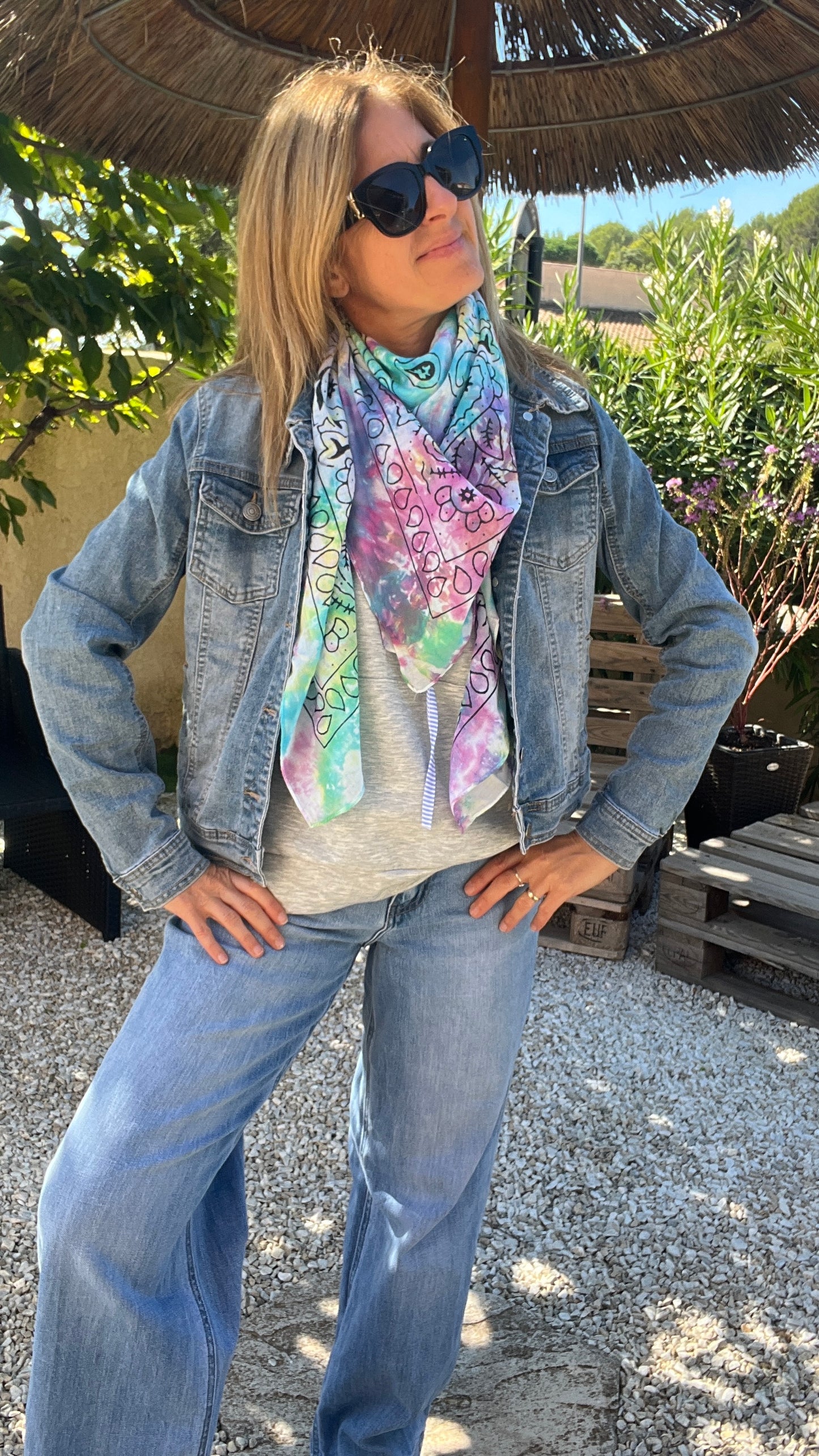 FOULARD GRAND CARRE TIE AND DIE MULTICOLORE "BANDANA"