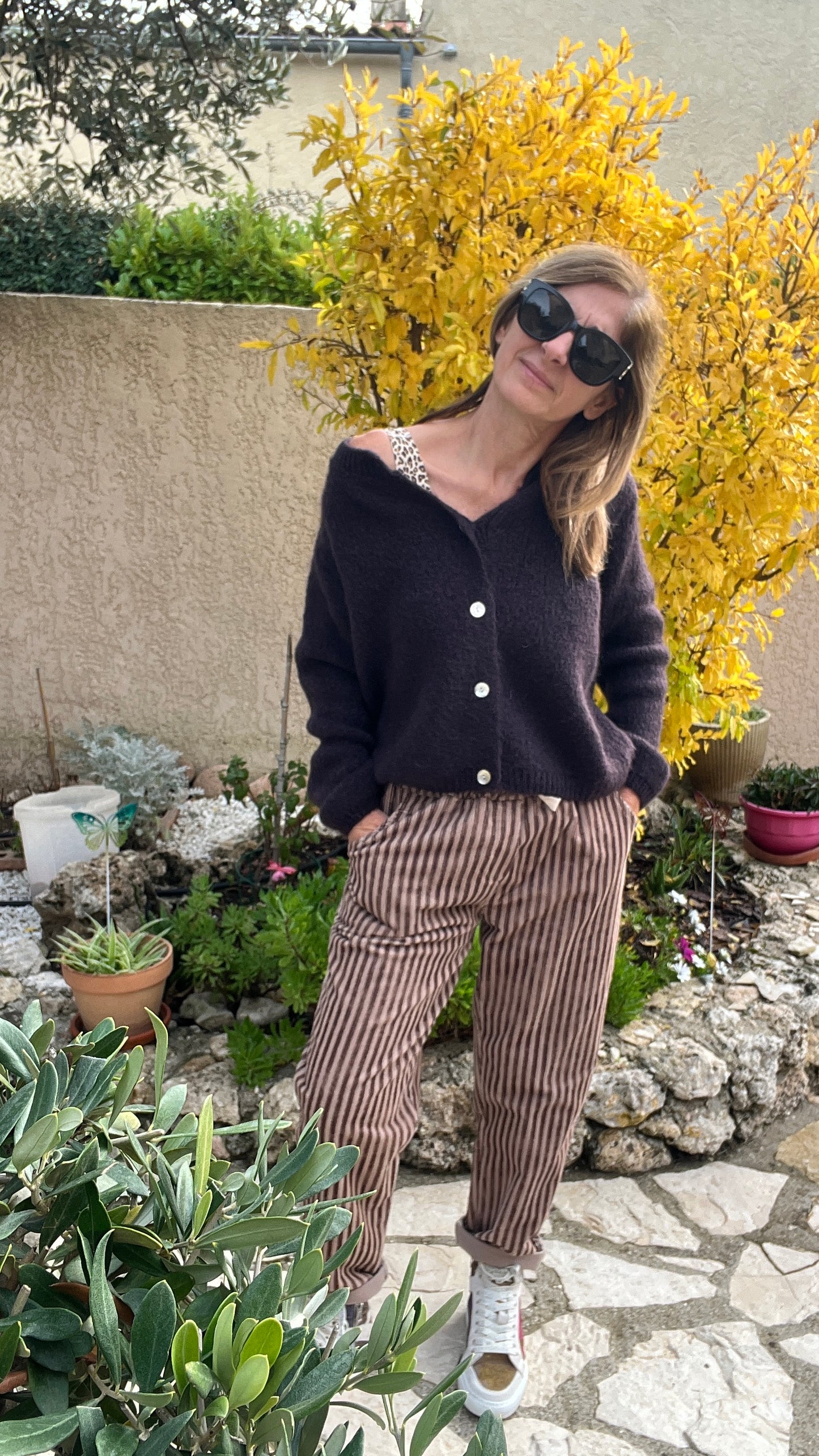 PANTALON RAYE VELOURS "CHOCOLAT/BEIGE"