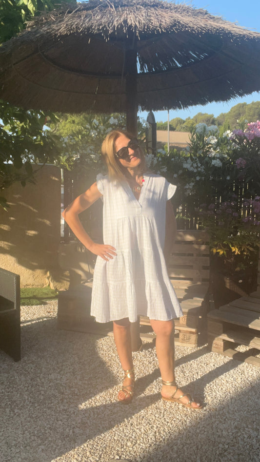 Robe courte blanc & beige