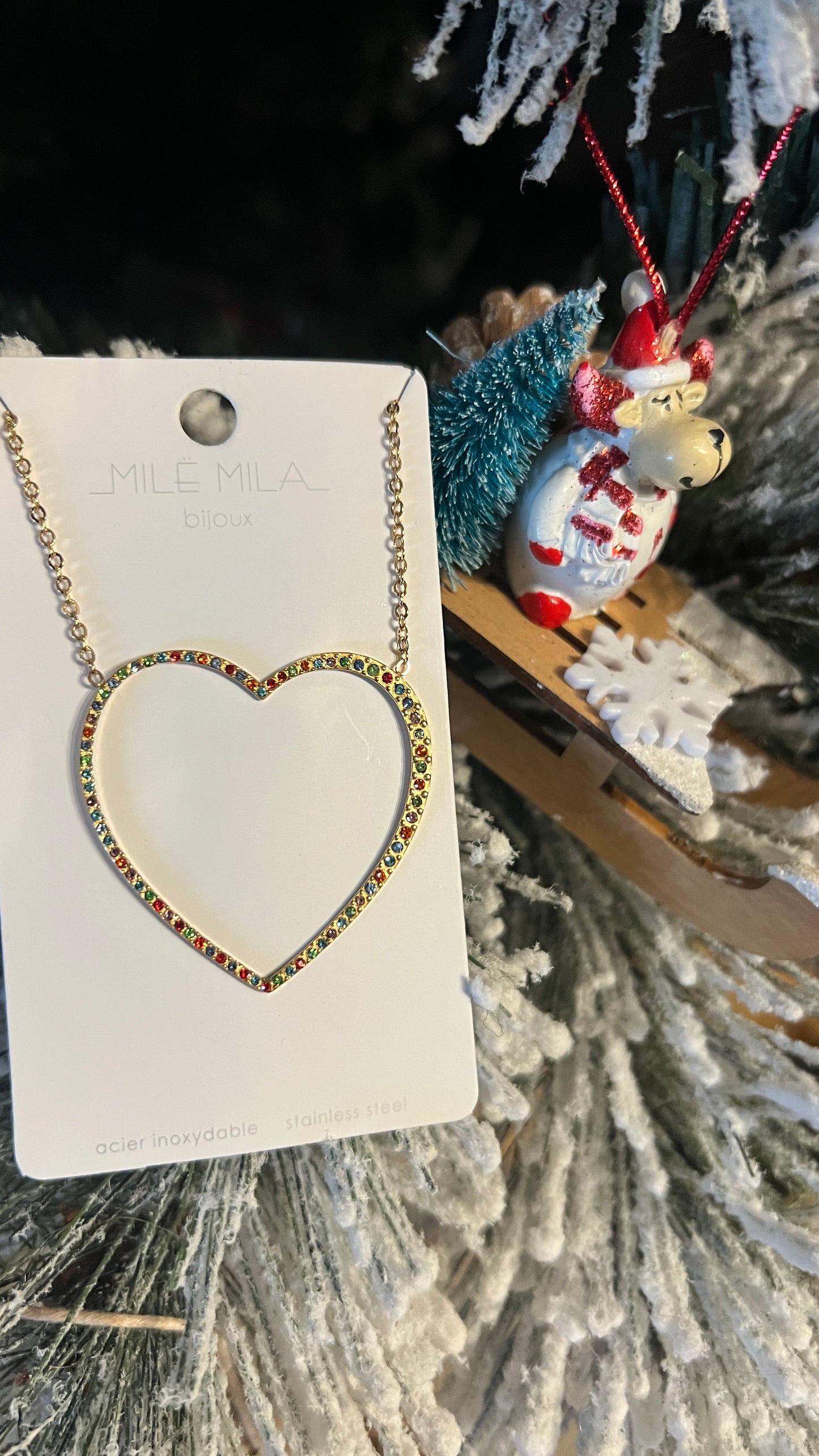 COLLIER DORE GRAND COEUR MULTICOLORE "MILE MILA"