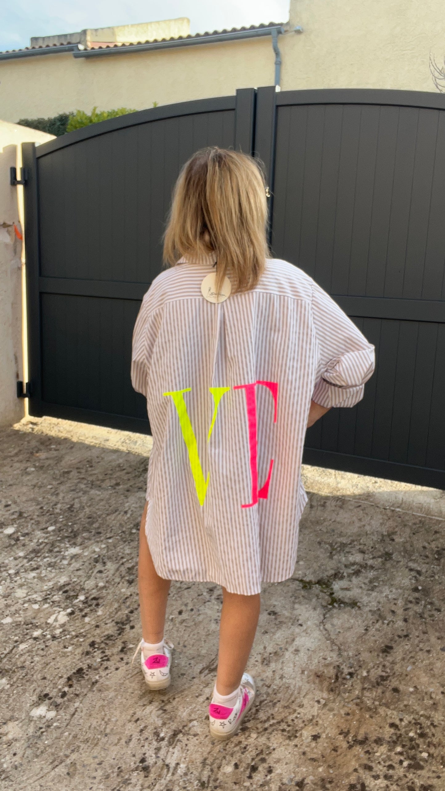 TUNIQUE ROBE BLANC/BEIGE "LOVE FLUO"