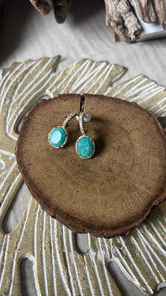 ANNEAUX DORES STRASS ET PIERRE TURQUOISE