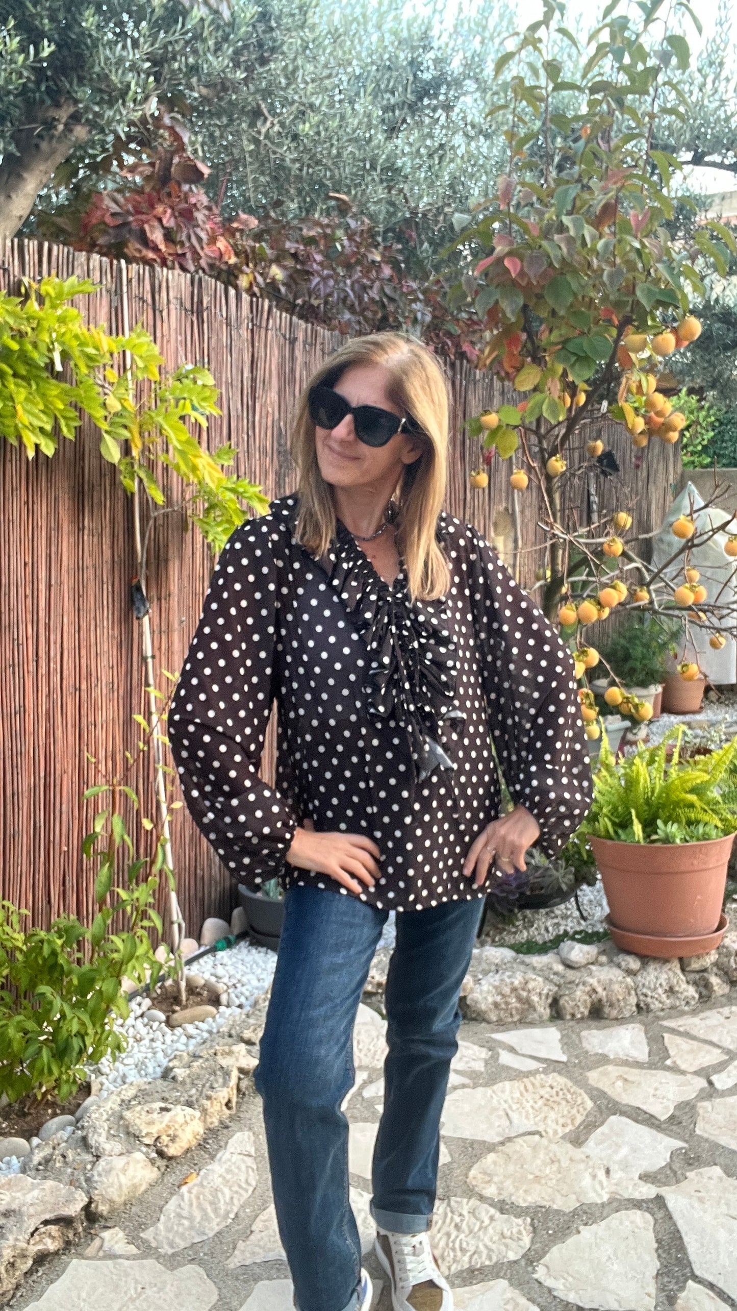 CHEMISIER A POIS CHOCOLAT/BEIGE "FROU-FROU"