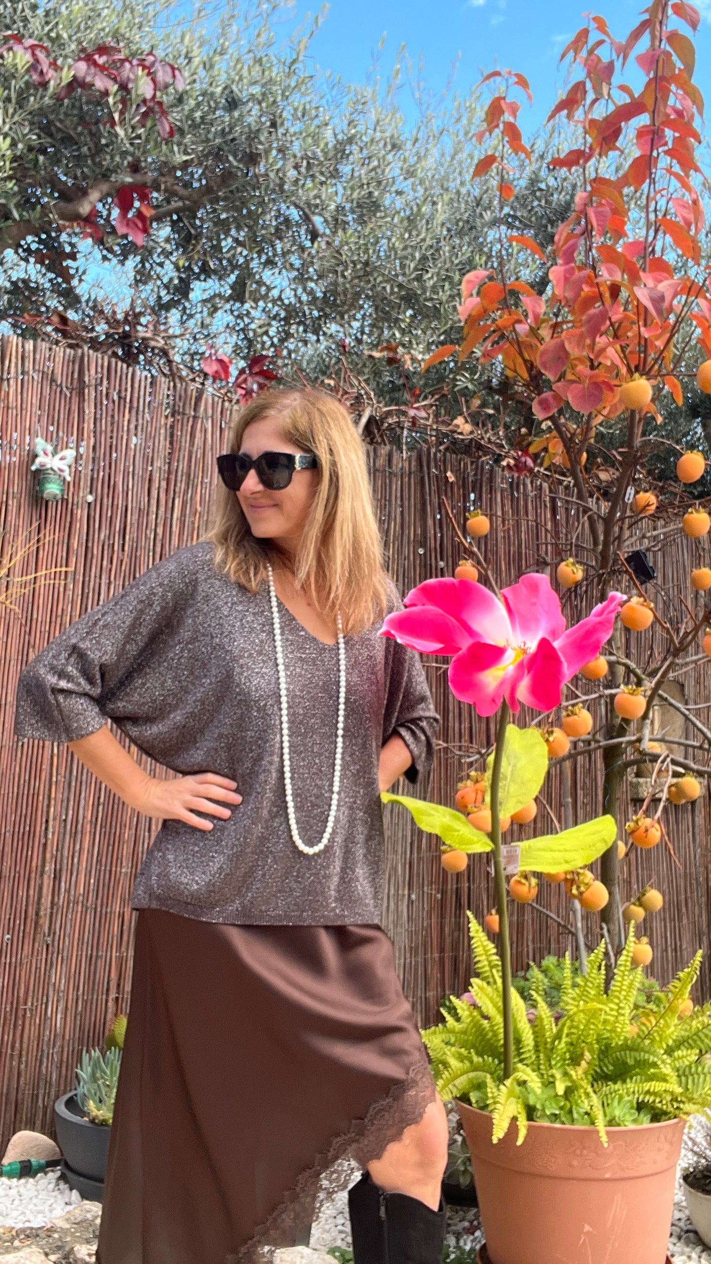 PULL TUNIQUE PAILLETTES CHOCO/ARGENTE