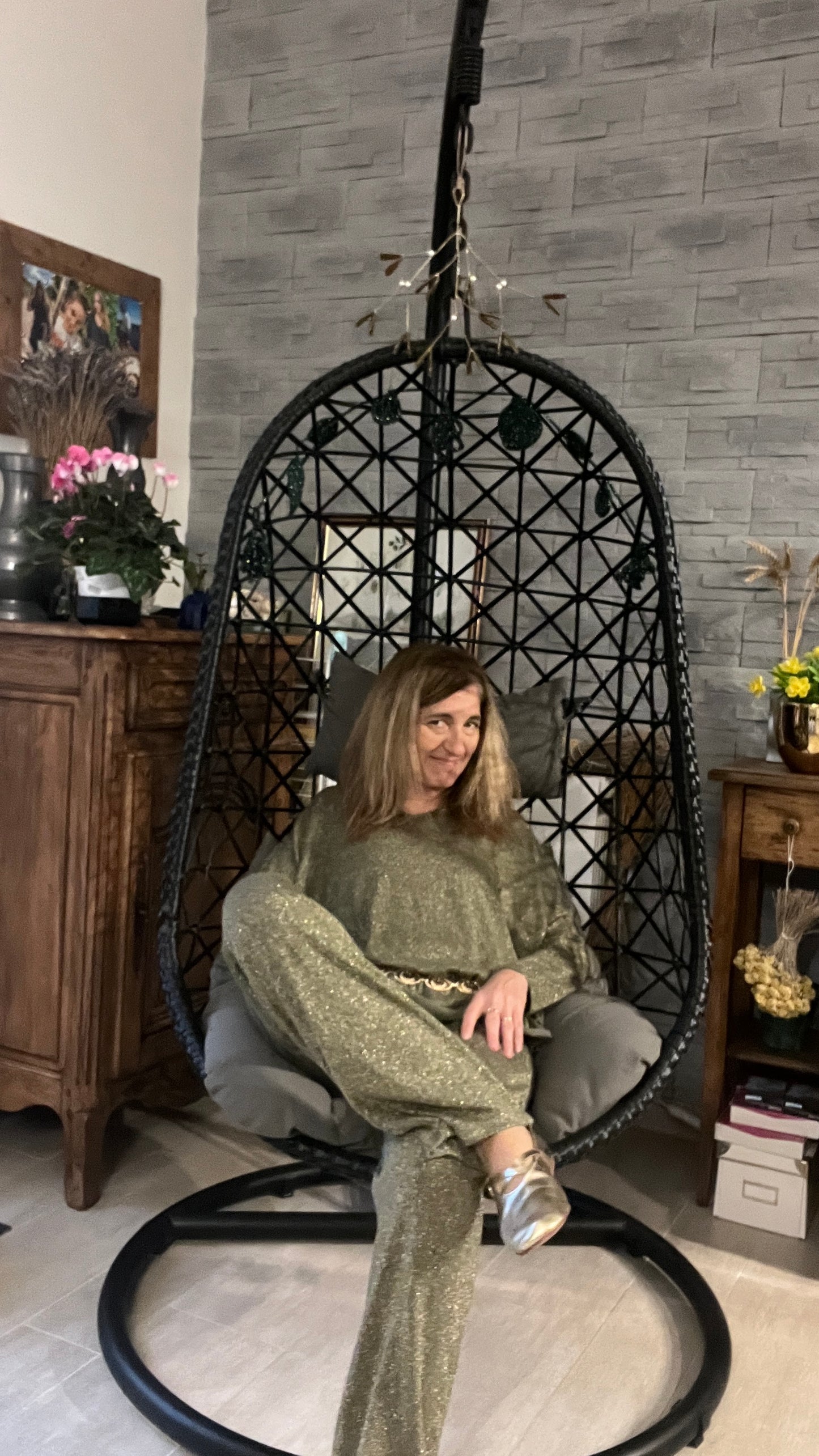 PANTALON FLUIDE PAILLETTES KAKI