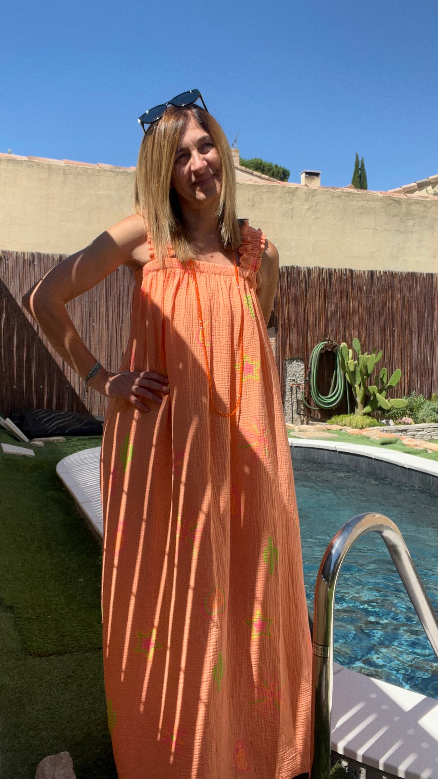 ROBE ORANGÉ GAZE DE COTON