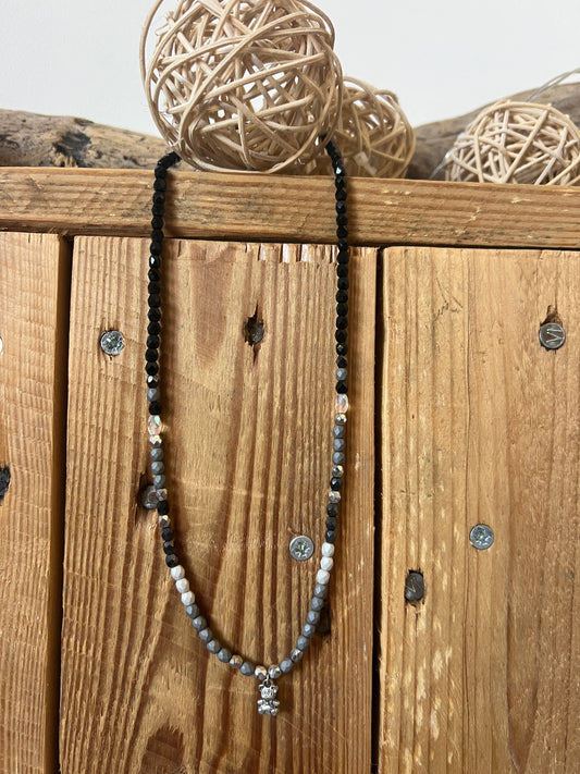 Collier Elastique gris & noir "Sylver"