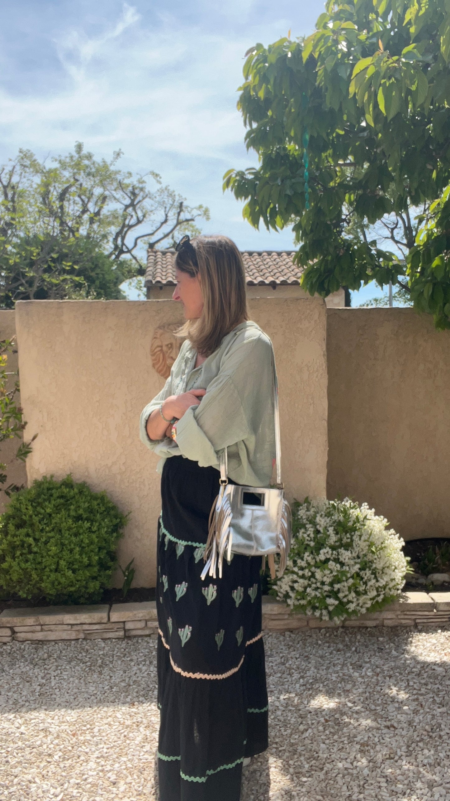 PETIT SAC EN CUIR ARGENT A FRANGES
