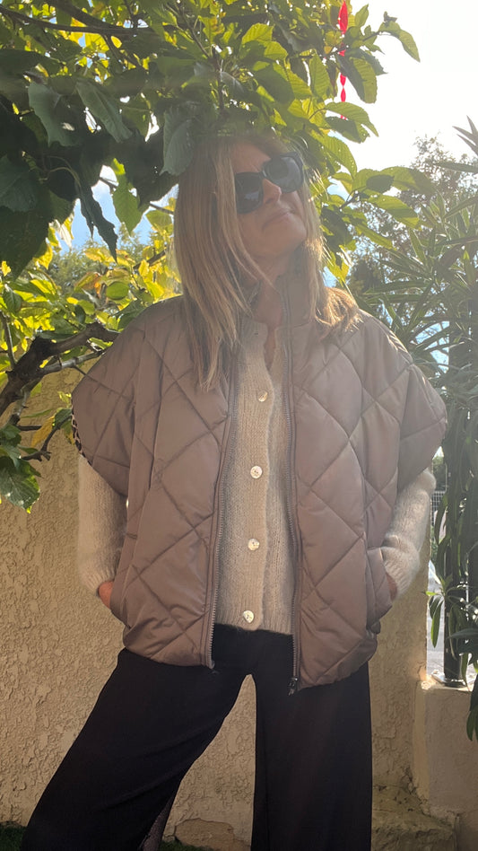 VESTE MATELASSEE TAUPE/LEOPARD REVERSIBLE