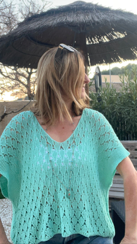 SAUTOIR BLEU TURQUOISE & PIERRE SEMI-PRECIEUSE BLEU "HABAHA"