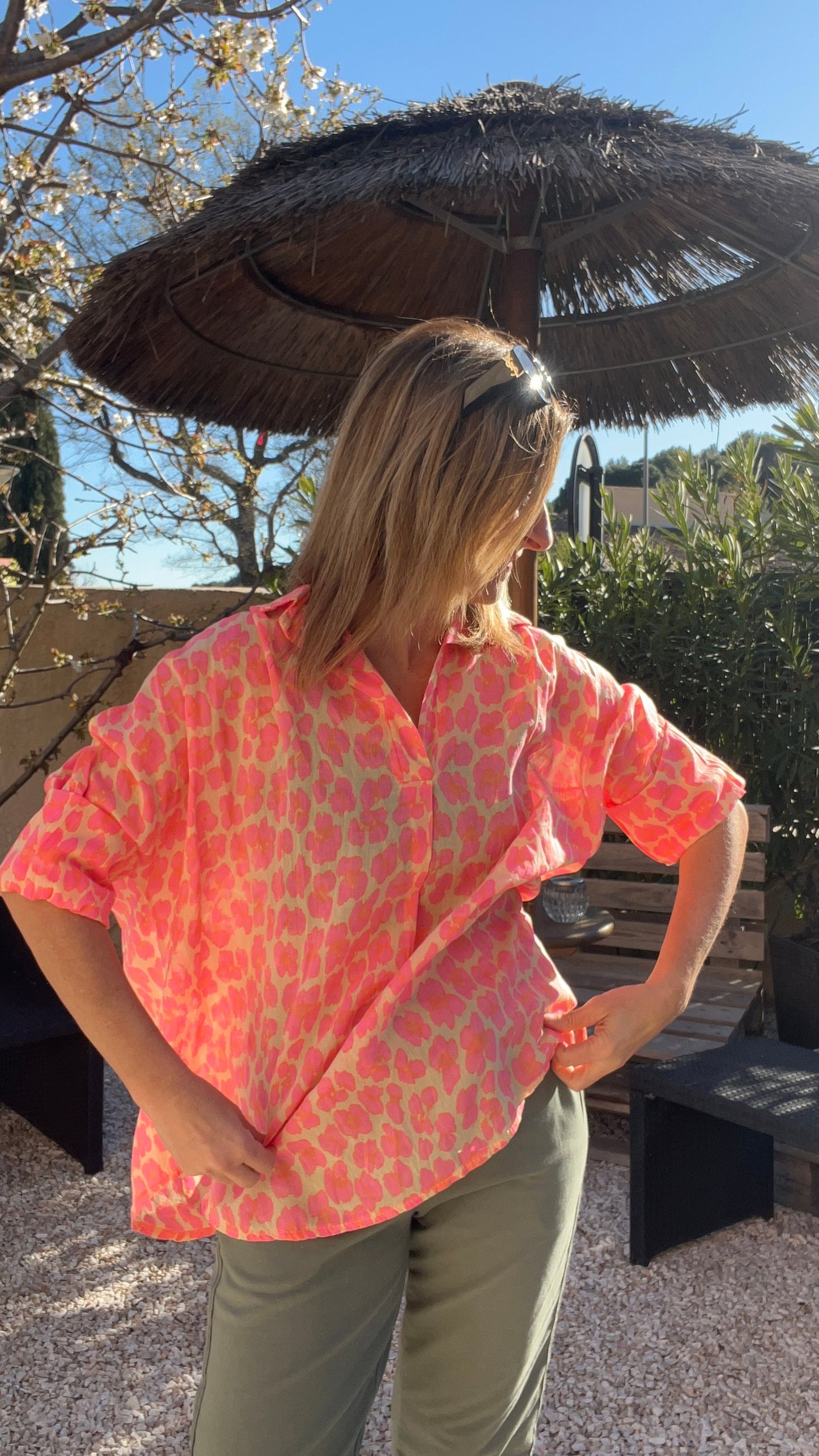 TUNIQUE JAUNE ROSE FLUO LEOPARD "PINK"