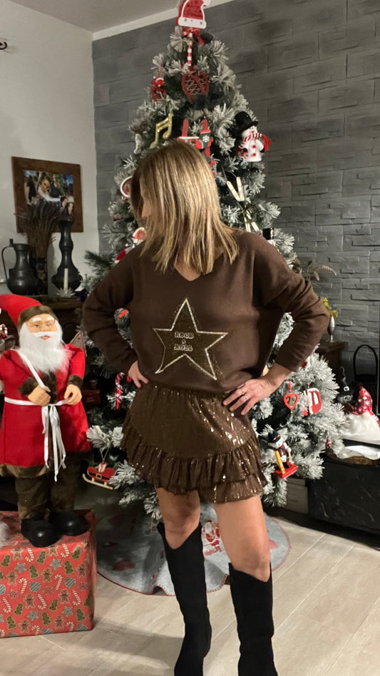 JUPE SHORT CHOCOLAT SEQUINS