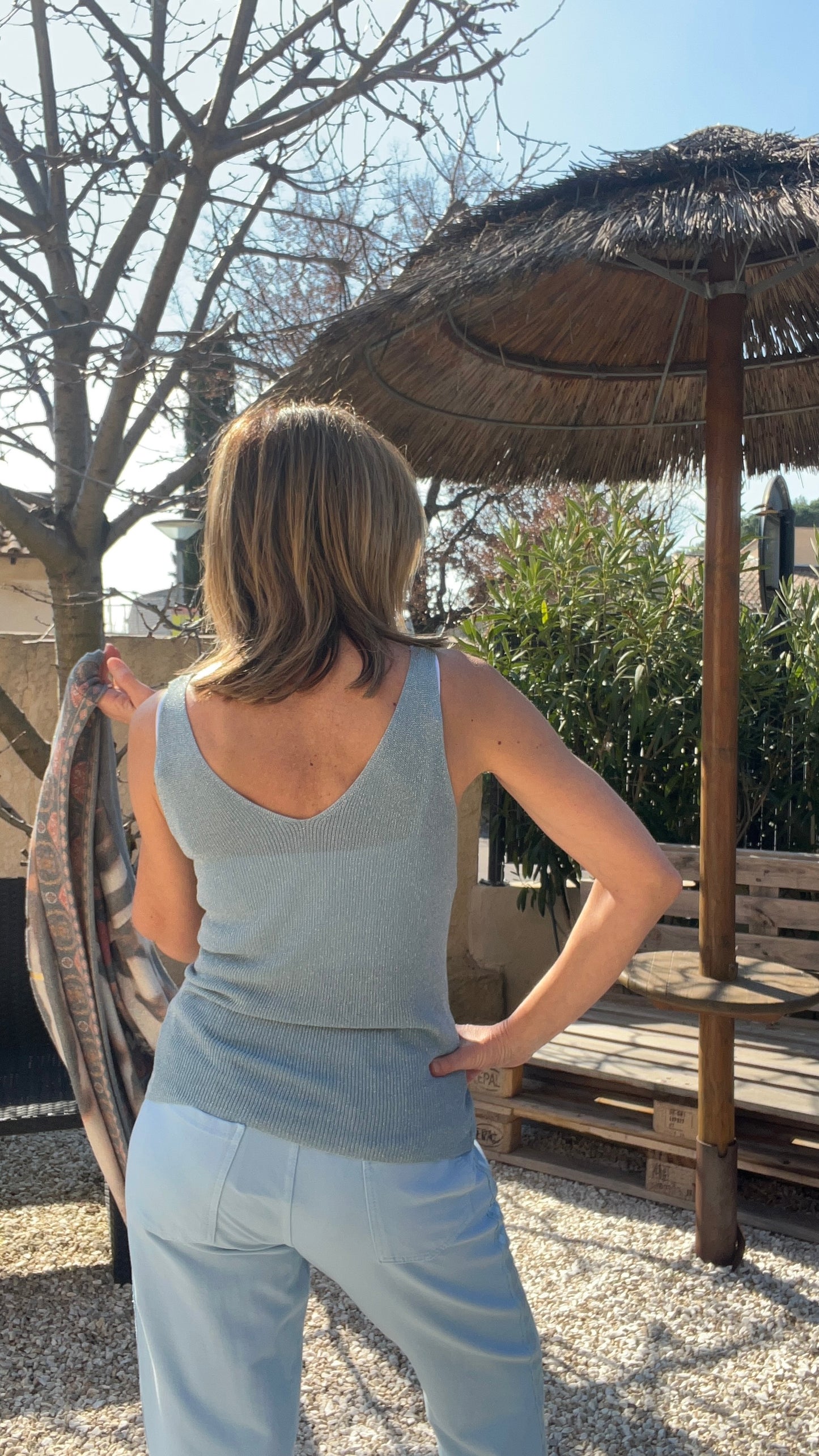 TOP BRETELLE PAILLETE BLEU