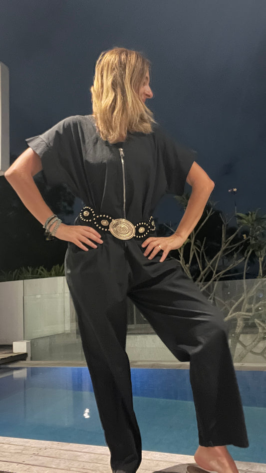 COMBINAISON PANTALON MANCHES COURTES NOIRE