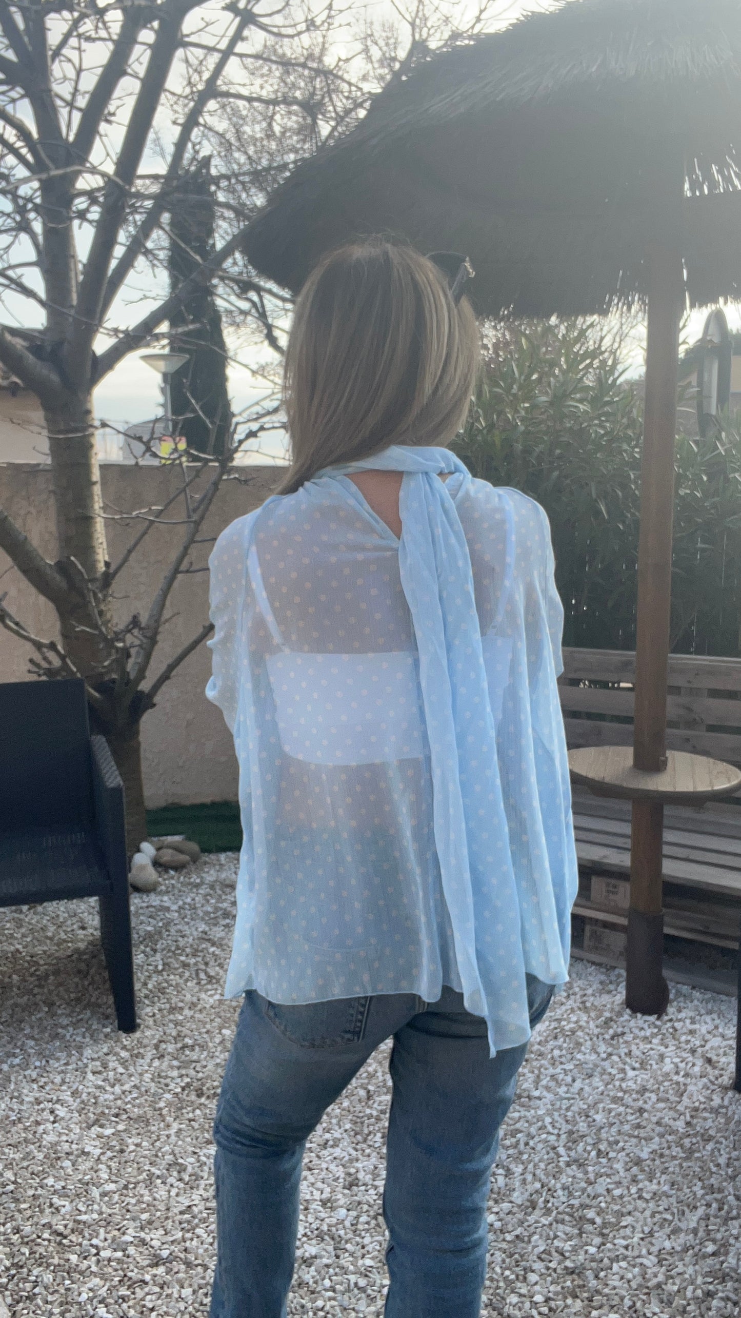 CHEMISIER BLEU A POIS BLANC