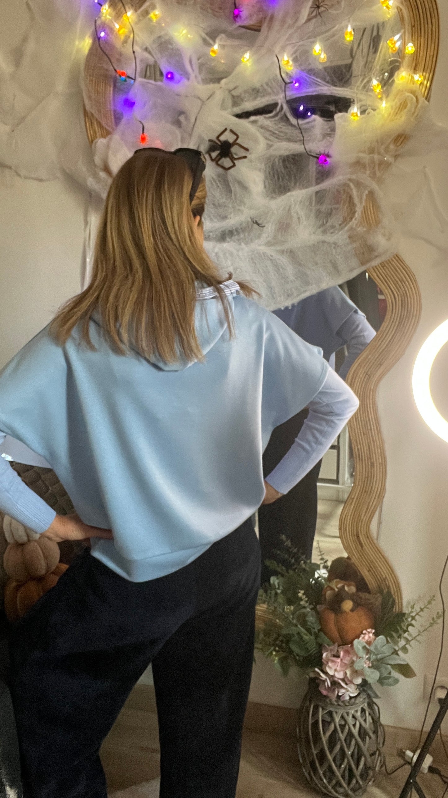 PANTALON FLUIDE VELOURS "BLEU MARINE"