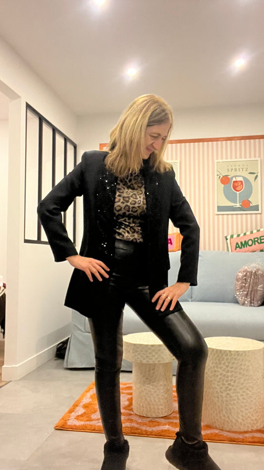 LEGGING NOIR SIMILICUIR CEINTURE FINE