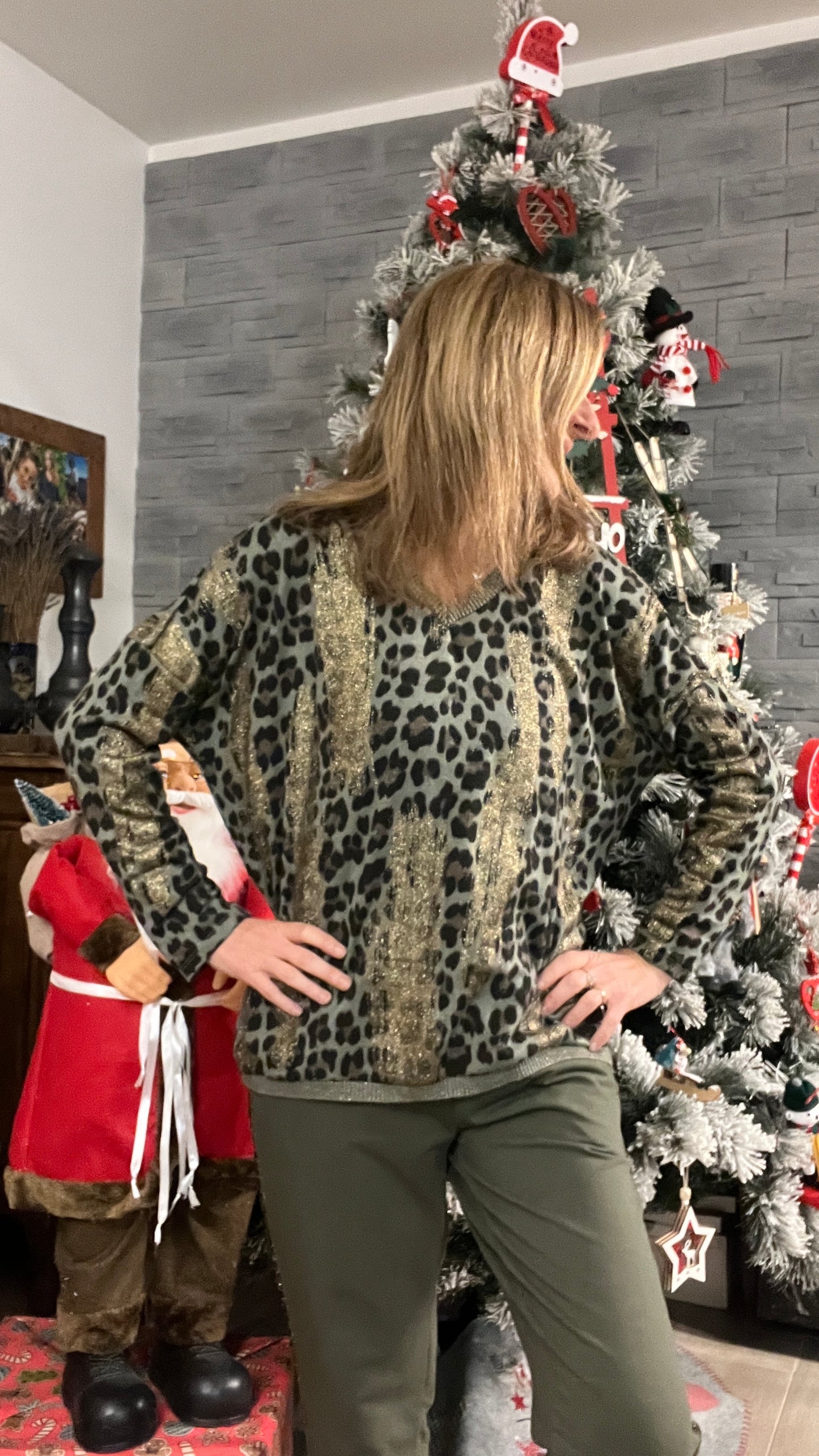 PULL TUNIQUE LEOPARD KAKI/NOIR/DORE